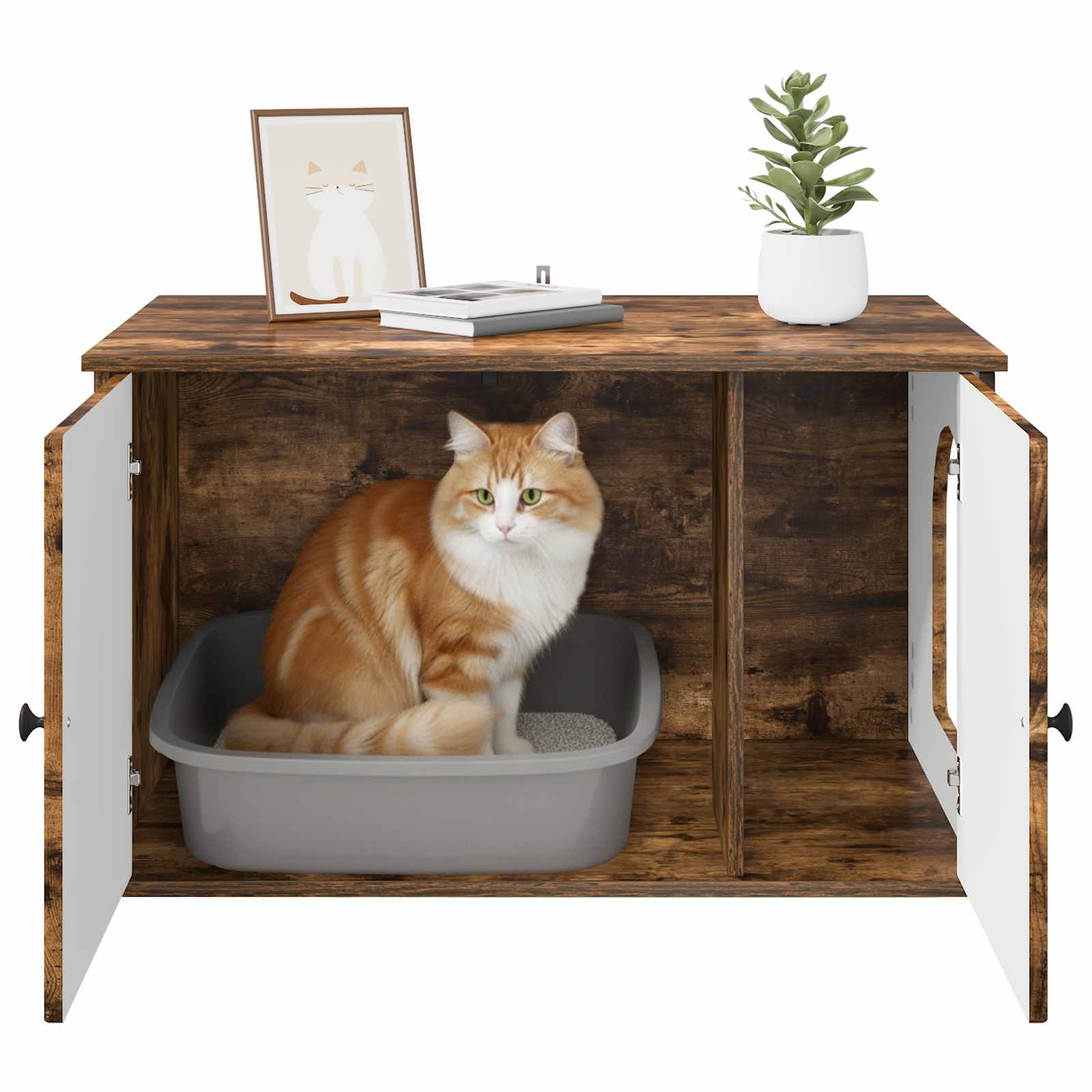 Kattenhuis Gerookt eiken 85 x 55 x 50 cm Bewerkt hout is nu te koop bij PeponiXL, paradijselijk wonen!