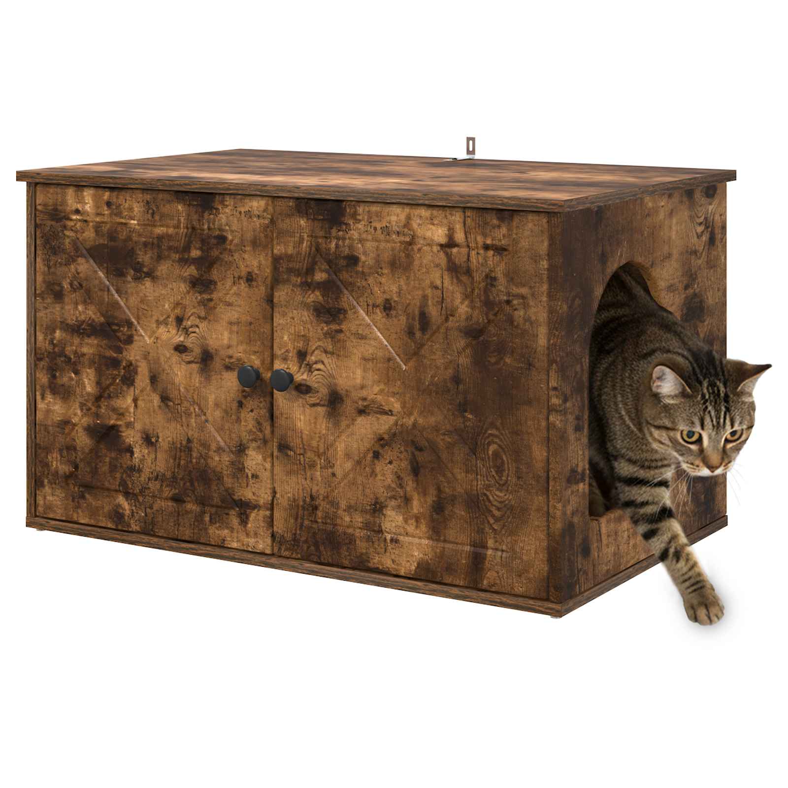 Kattenhuis Gerookt eiken 85 x 55 x 50 cm Bewerkt hout is nu te koop bij PeponiXL, paradijselijk wonen!