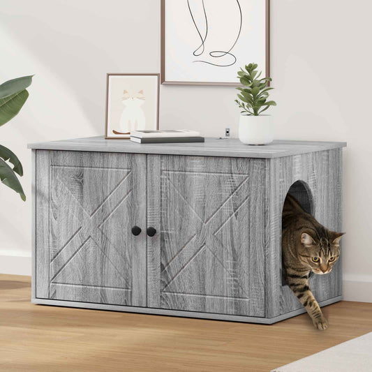 Kattenhuis Grijs Sonoma 85 x 55 x 50 cm Bewerkt hout is nu te koop bij PeponiXL, paradijselijk wonen!