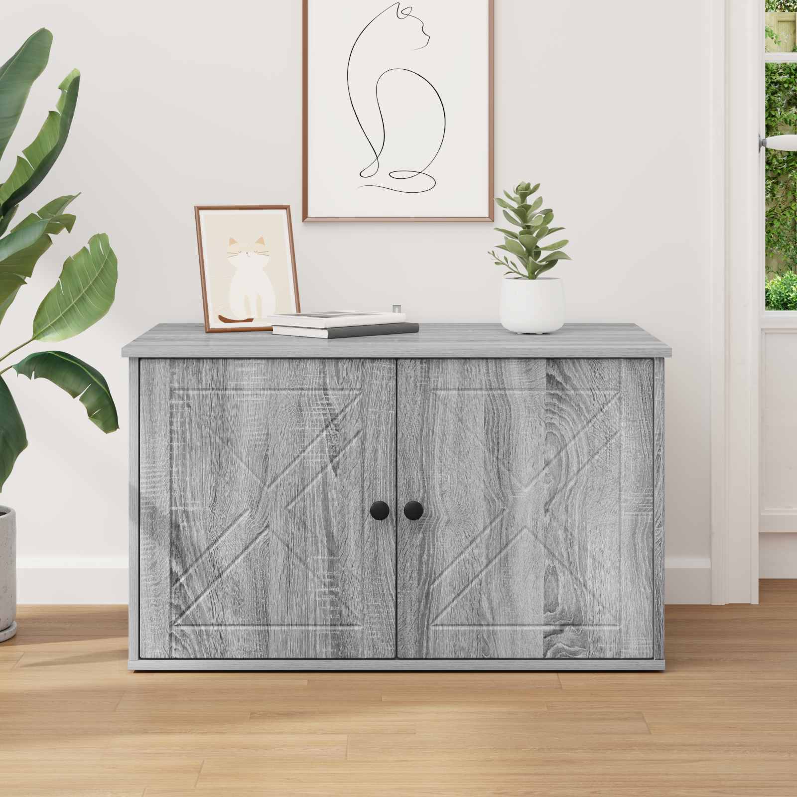 Kattenhuis Grijs Sonoma 85 x 55 x 50 cm Bewerkt hout is nu te koop bij PeponiXL, paradijselijk wonen!