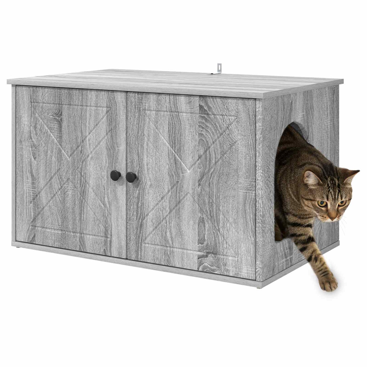 Kattenhuis Grijs Sonoma 85 x 55 x 50 cm Bewerkt hout is nu te koop bij PeponiXL, paradijselijk wonen!