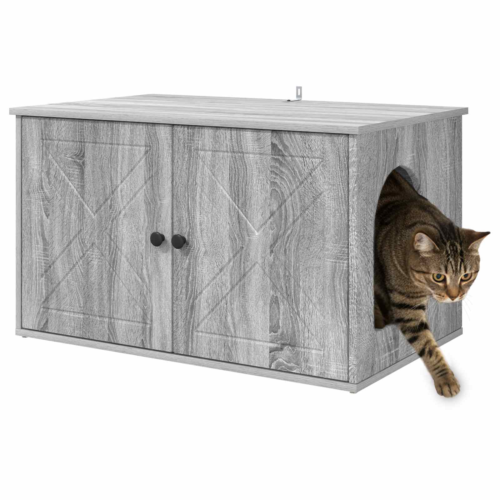 Kattenhuis Grijs Sonoma 85 x 55 x 50 cm Bewerkt hout is nu te koop bij PeponiXL, paradijselijk wonen!
