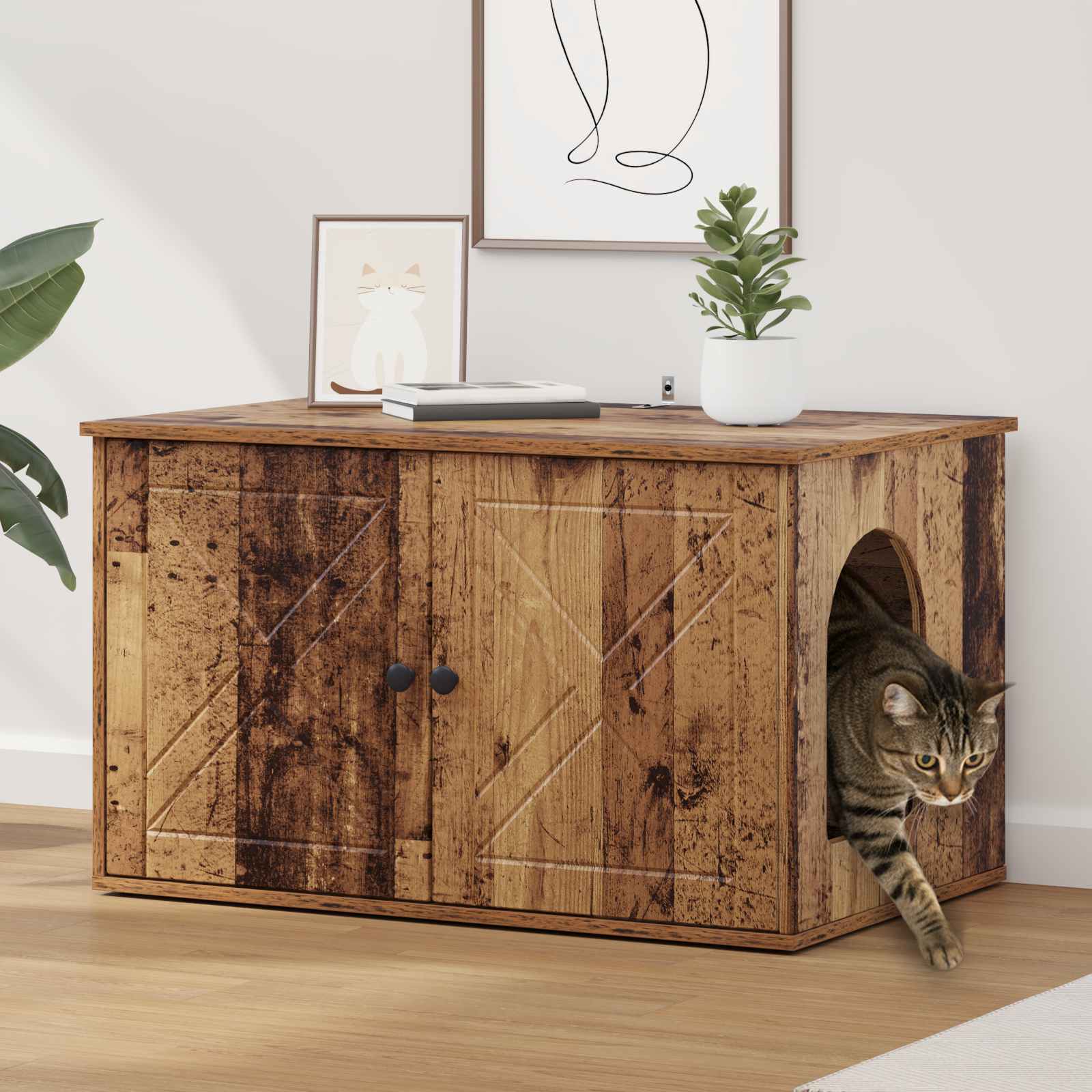 Kattenhuis Oudhout 85 x 55 x 50 cm Bewerkt hout is nu te koop bij PeponiXL, paradijselijk wonen!