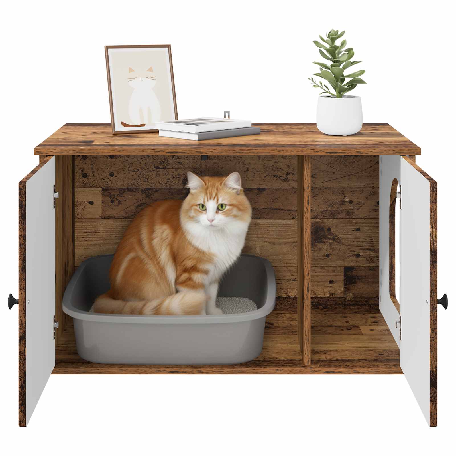 Kattenhuis Oudhout 85 x 55 x 50 cm Bewerkt hout is nu te koop bij PeponiXL, paradijselijk wonen!