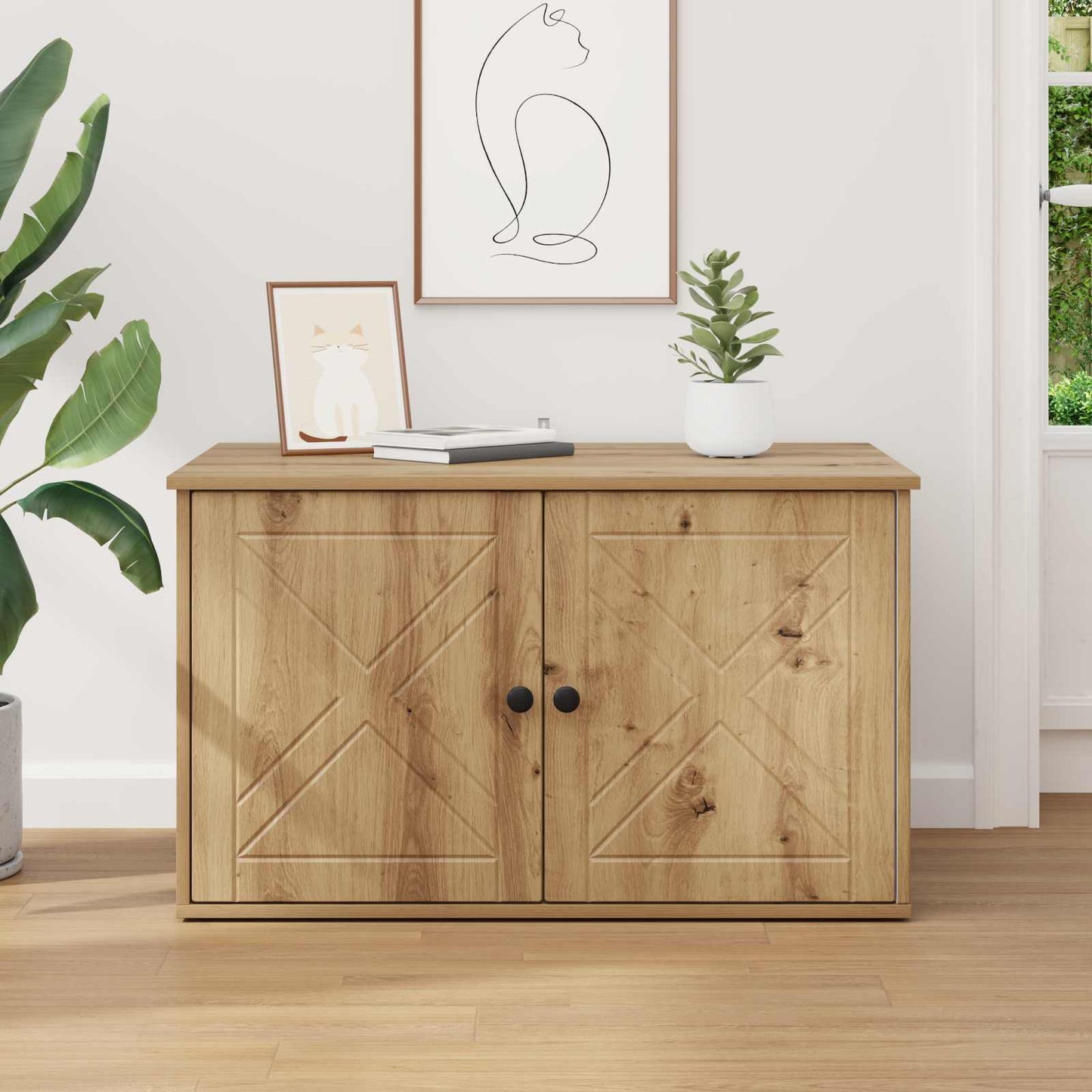 Kattenhuis Ambachtelijk eiken 85 x 55 x 50 cm Bewerkt hout is nu te koop bij PeponiXL, paradijselijk wonen!
