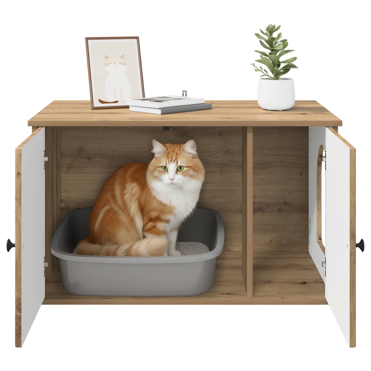 Kattenhuis Ambachtelijk eiken 85 x 55 x 50 cm Bewerkt hout is nu te koop bij PeponiXL, paradijselijk wonen!