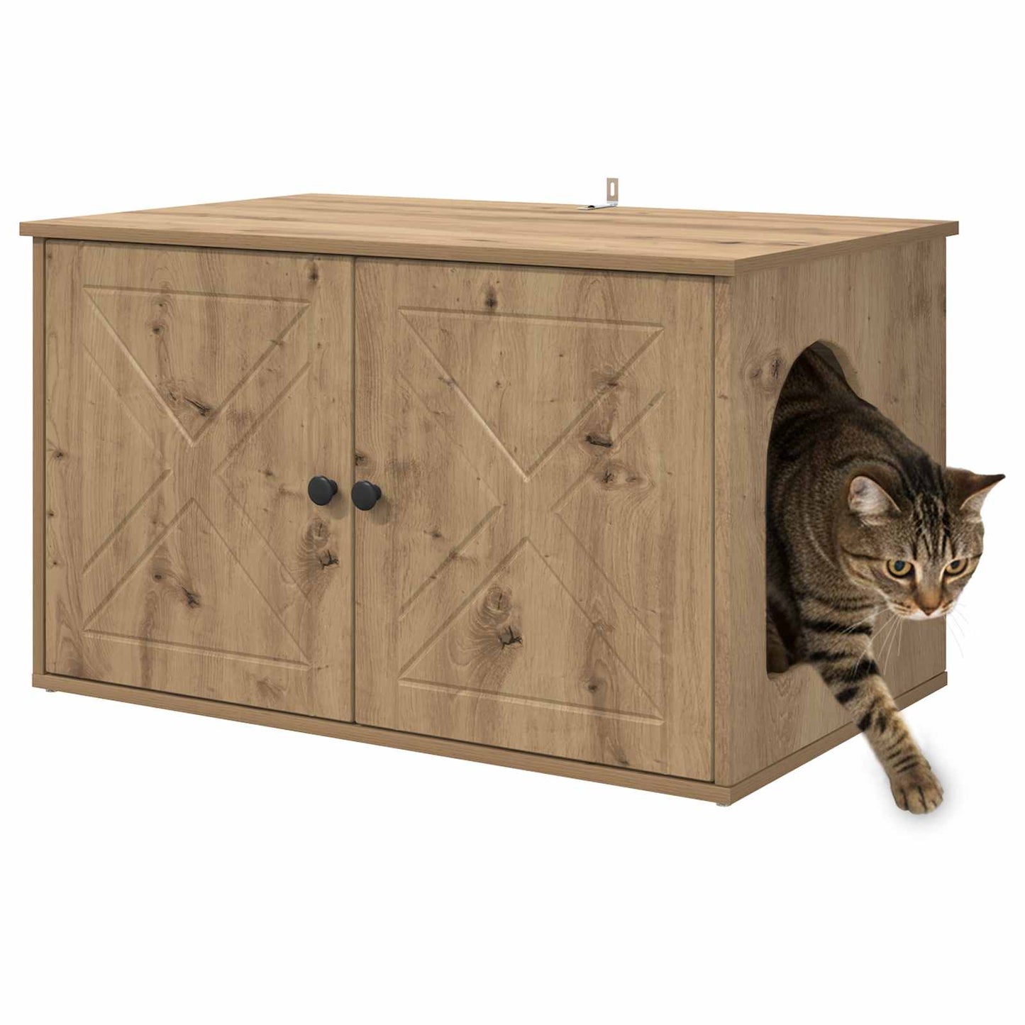 Kattenhuis Ambachtelijk eiken 85 x 55 x 50 cm Bewerkt hout is nu te koop bij PeponiXL, paradijselijk wonen!