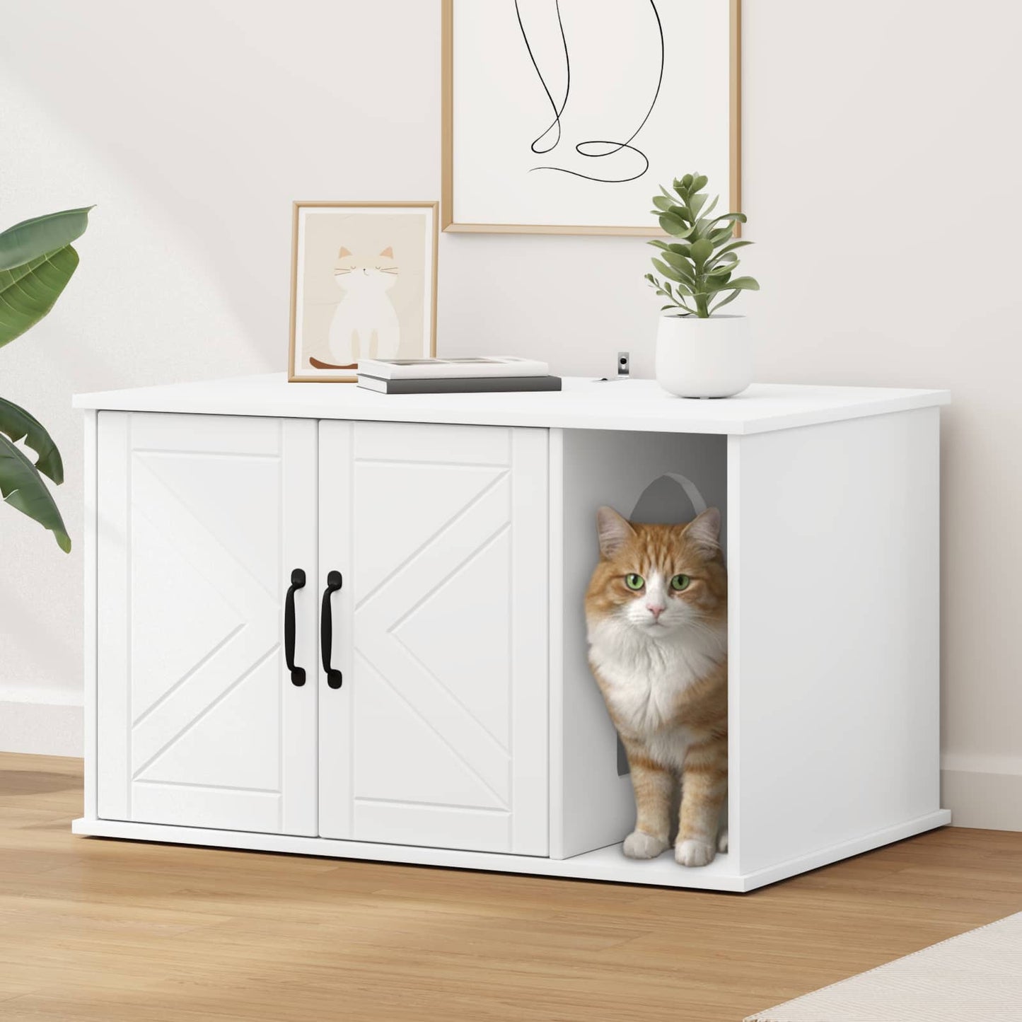 Kattenhuis Wit 85 x 55 x 50 cm Bewerkt hout is nu te koop bij PeponiXL, paradijselijk wonen!