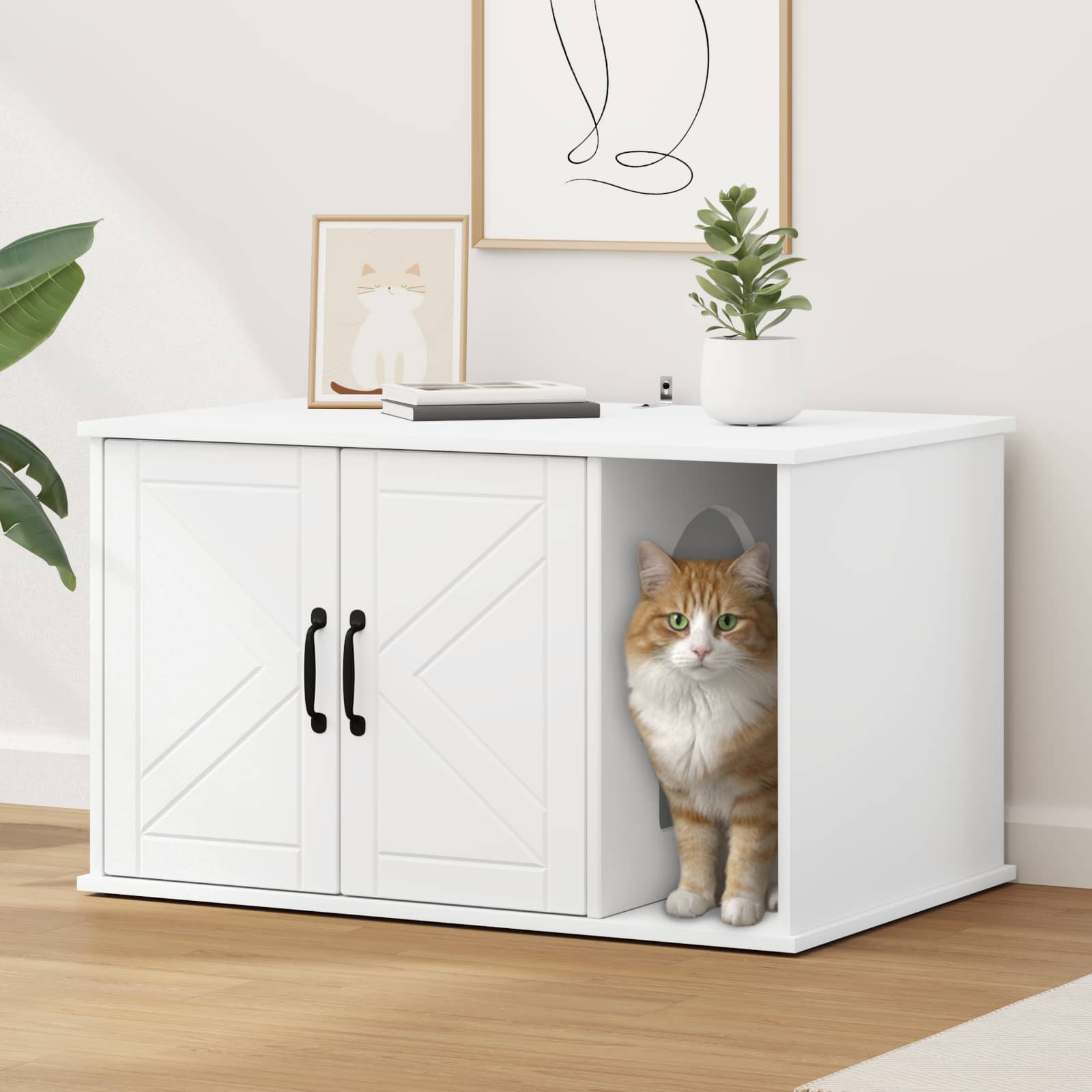 Kattenhuis Wit 85 x 55 x 50 cm Bewerkt hout is nu te koop bij PeponiXL, paradijselijk wonen!
