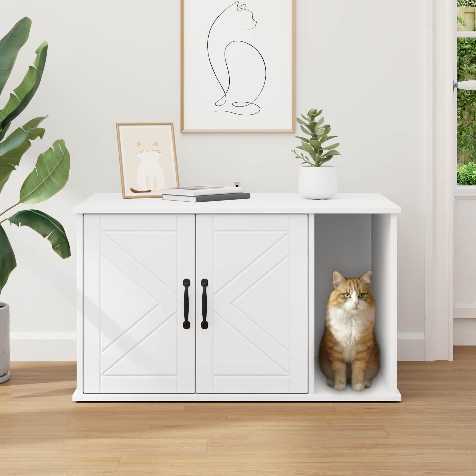 Kattenhuis Wit 85 x 55 x 50 cm Bewerkt hout is nu te koop bij PeponiXL, paradijselijk wonen!