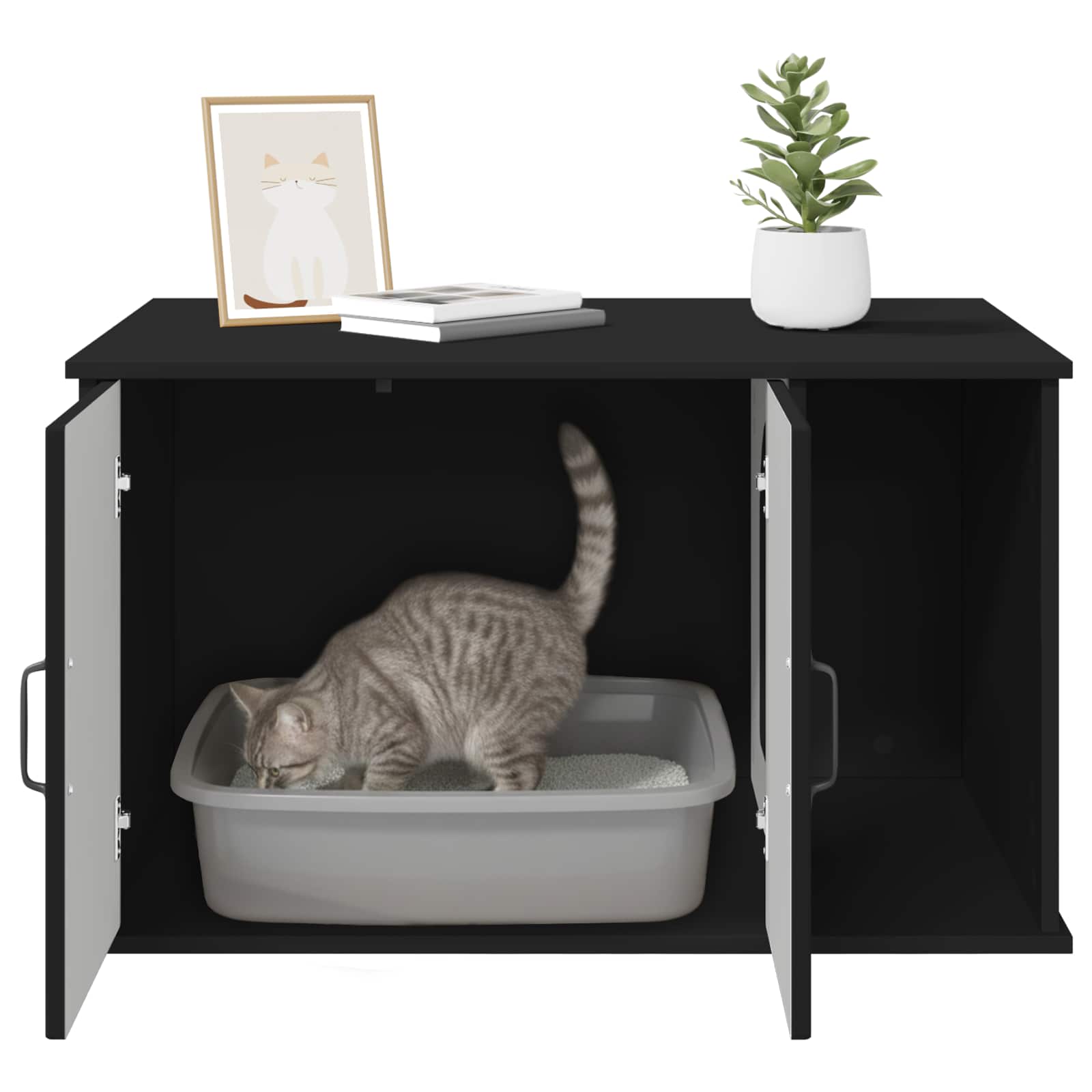 Kattenhuis Zwart 85 x 55 x 50 cm Bewerkt hout is nu te koop bij PeponiXL, paradijselijk wonen!