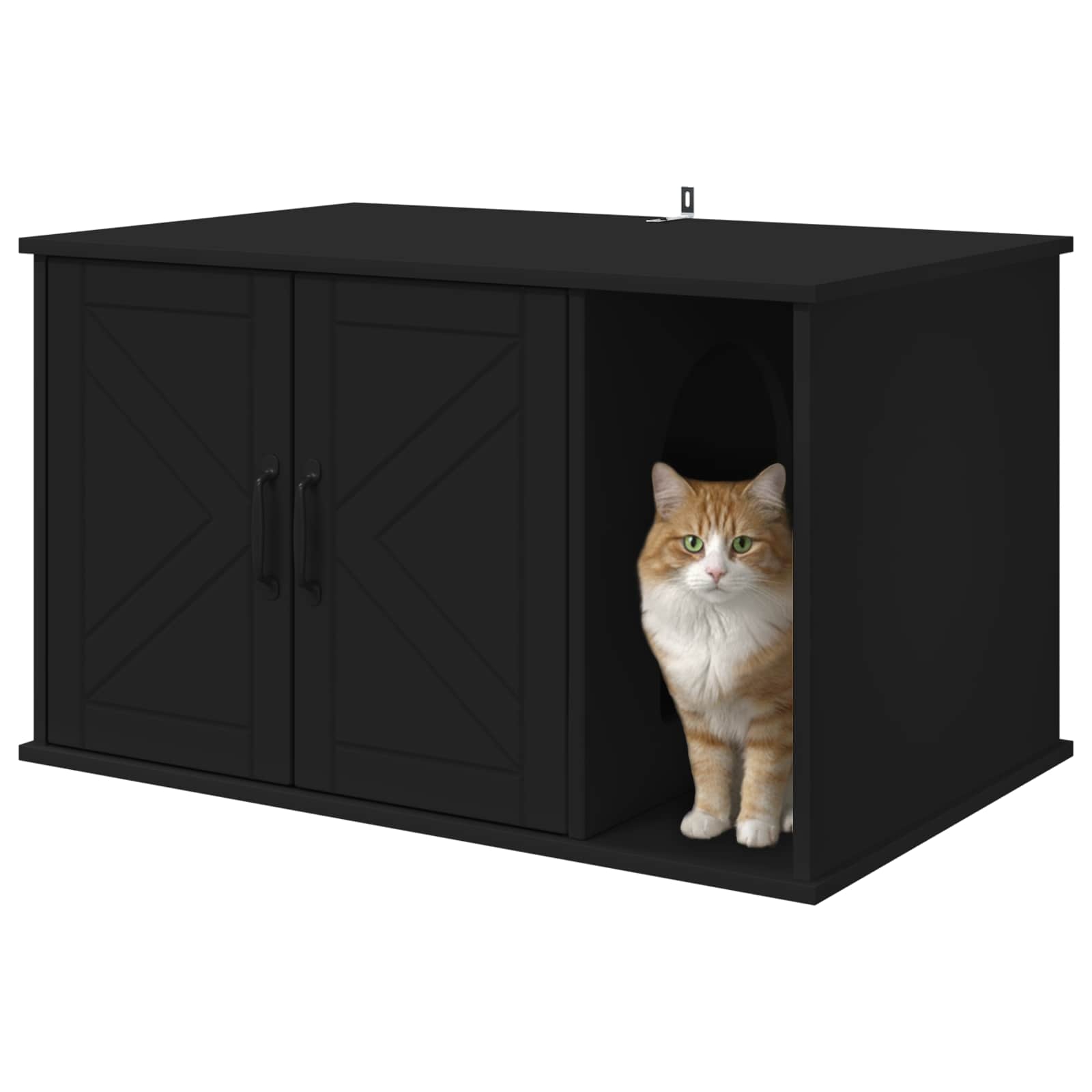 Kattenhuis Zwart 85 x 55 x 50 cm Bewerkt hout is nu te koop bij PeponiXL, paradijselijk wonen!