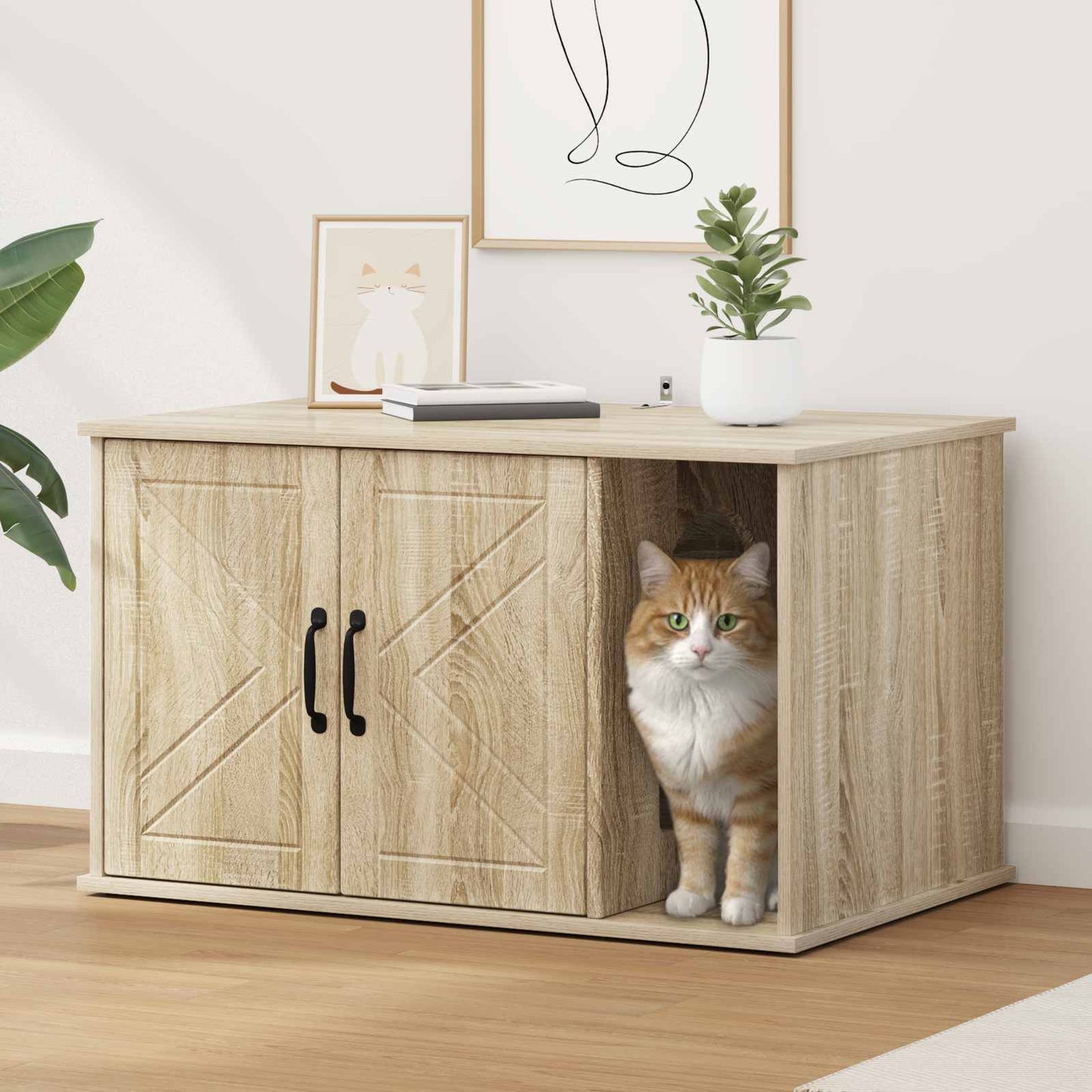 Kattenhuis Sonoma 85 x 55 x 50 cm Bewerkt hout is nu te koop bij PeponiXL, paradijselijk wonen!