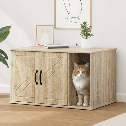 Kattenhuis Sonoma 85 x 55 x 50 cm Bewerkt hout is nu te koop bij PeponiXL, paradijselijk wonen!
