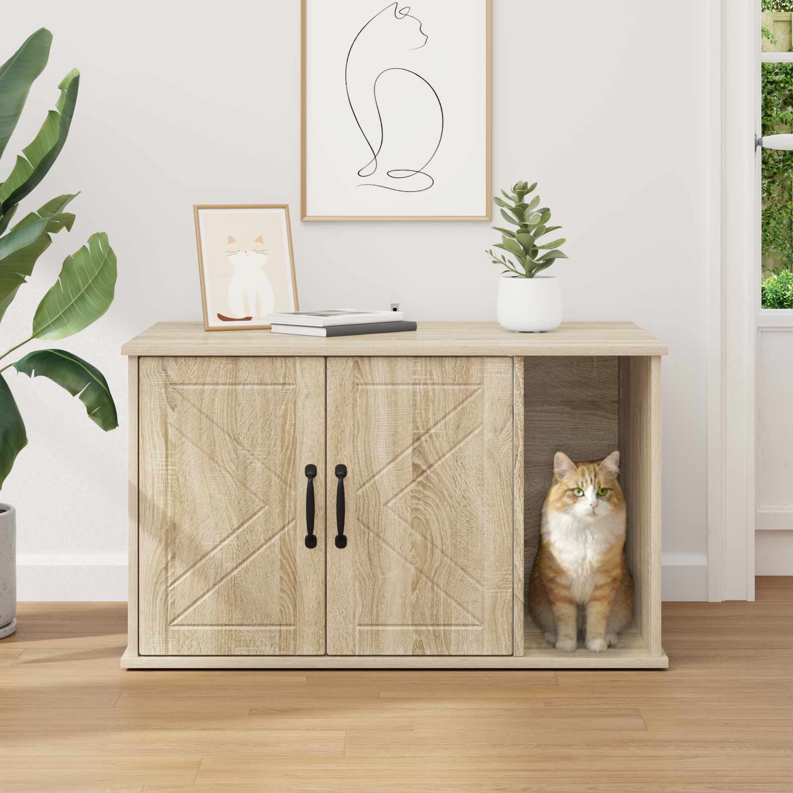 Kattenhuis Sonoma 85 x 55 x 50 cm Bewerkt hout is nu te koop bij PeponiXL, paradijselijk wonen!