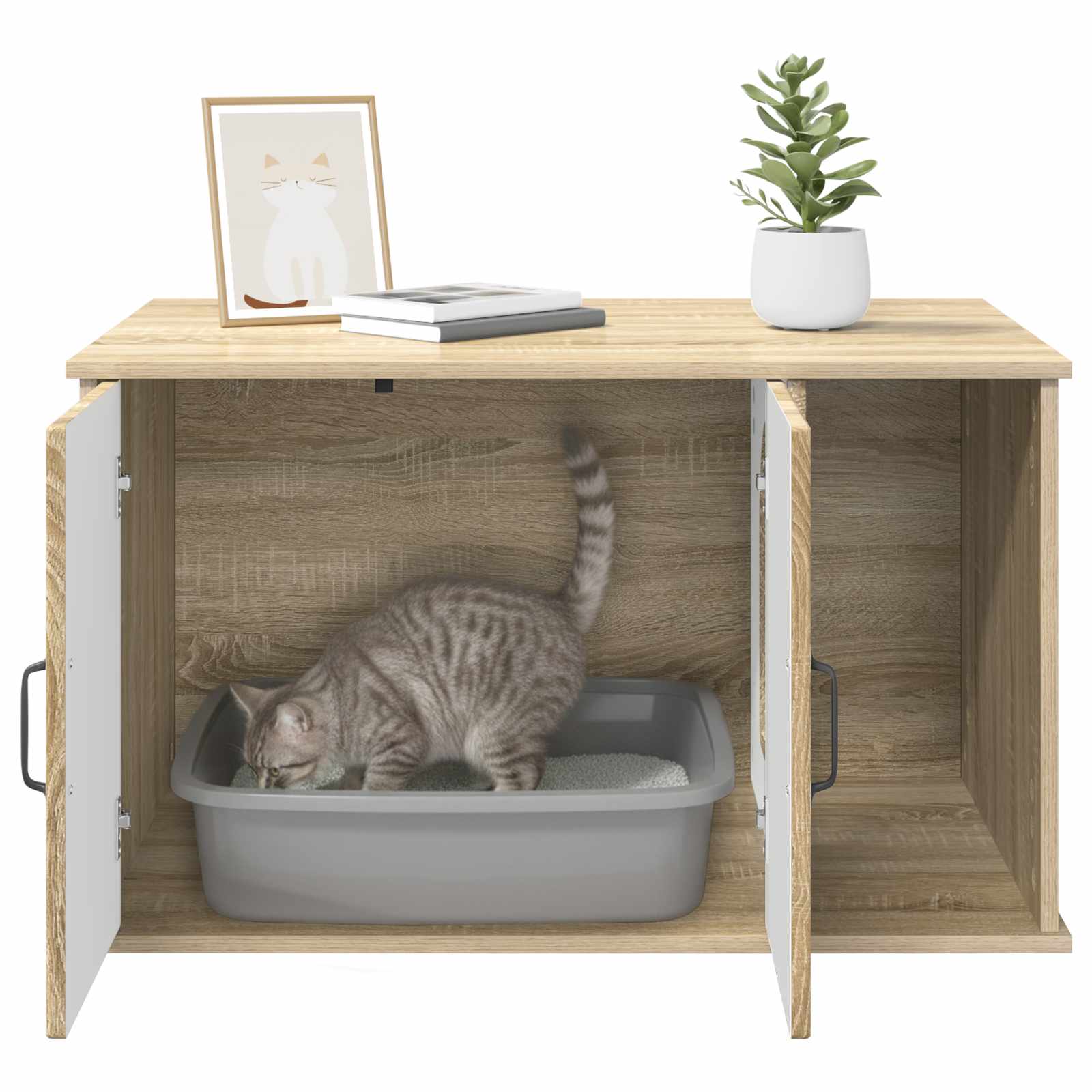 Kattenhuis Sonoma 85 x 55 x 50 cm Bewerkt hout is nu te koop bij PeponiXL, paradijselijk wonen!
