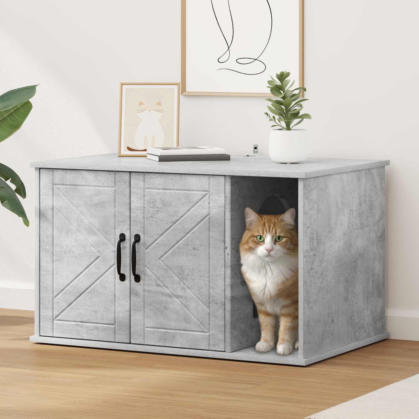 Kattenhuis Beton 85 x 55 x 50 cm Bewerkt hout is nu te koop bij PeponiXL, paradijselijk wonen!