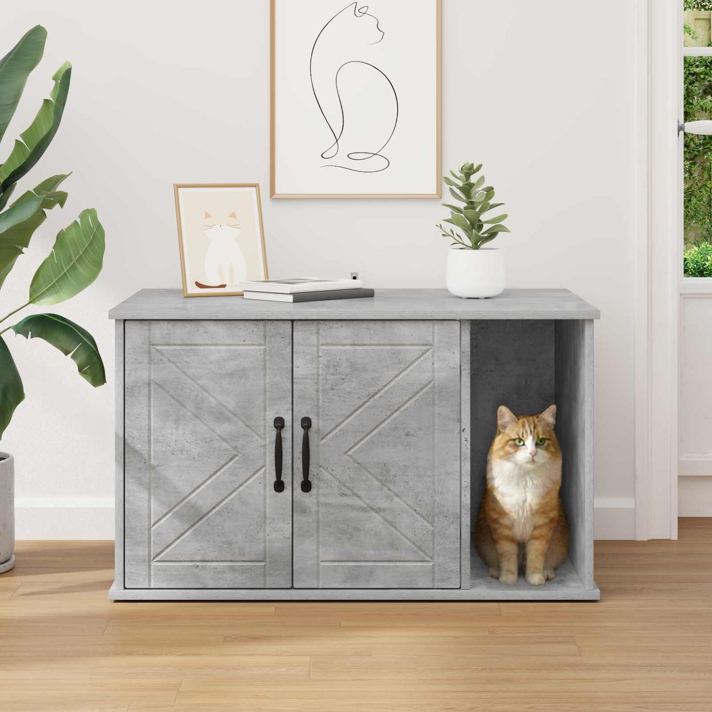 Kattenhuis Beton 85 x 55 x 50 cm Bewerkt hout is nu te koop bij PeponiXL, paradijselijk wonen!
