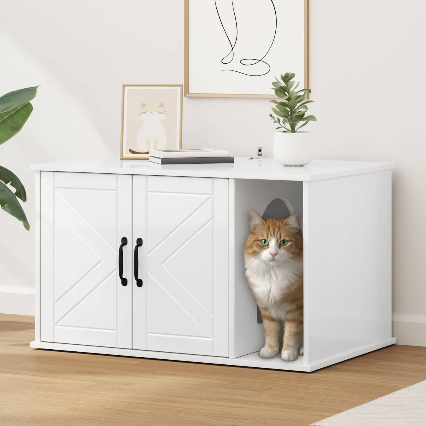 Kattenhuis Glanzend Wit 85 x 55 x 50 cm Bewerkt hout is nu te koop bij PeponiXL, paradijselijk wonen!