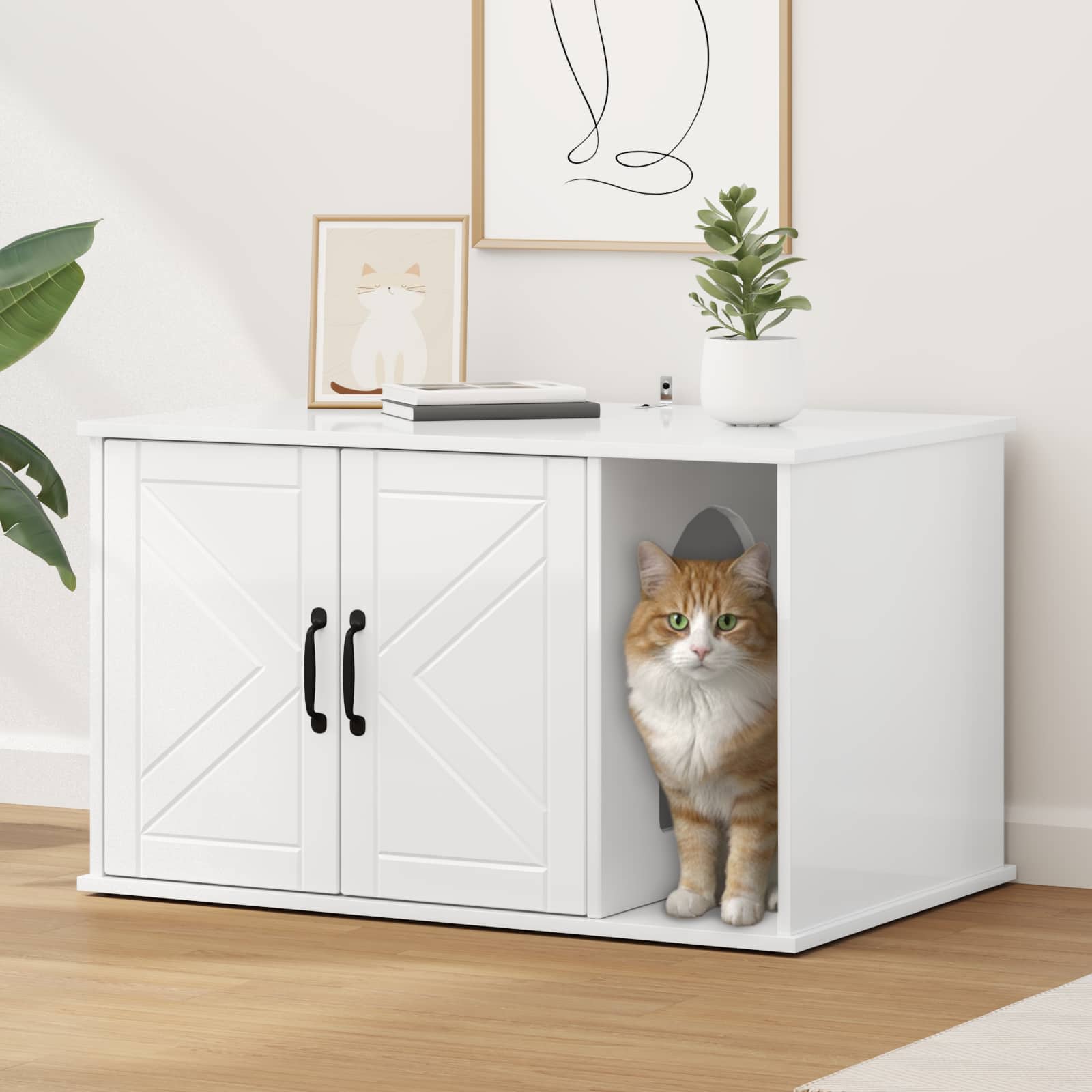 Kattenhuis Glanzend Wit 85 x 55 x 50 cm Bewerkt hout is nu te koop bij PeponiXL, paradijselijk wonen!