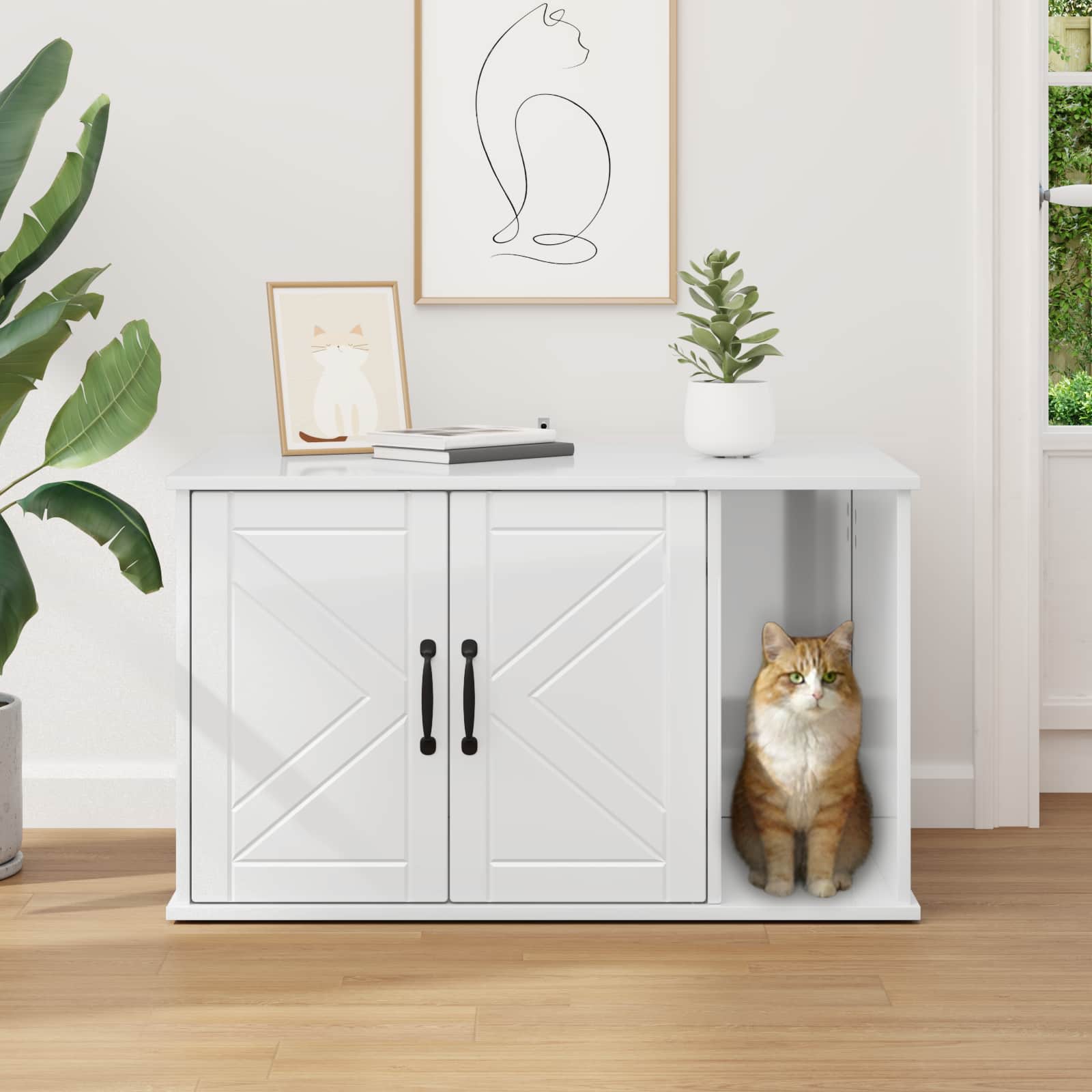 Kattenhuis Glanzend Wit 85 x 55 x 50 cm Bewerkt hout is nu te koop bij PeponiXL, paradijselijk wonen!