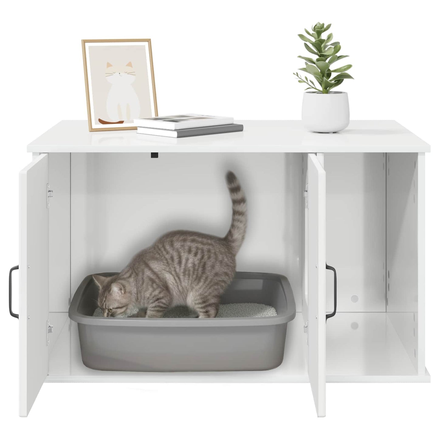Kattenhuis Glanzend Wit 85 x 55 x 50 cm Bewerkt hout is nu te koop bij PeponiXL, paradijselijk wonen!