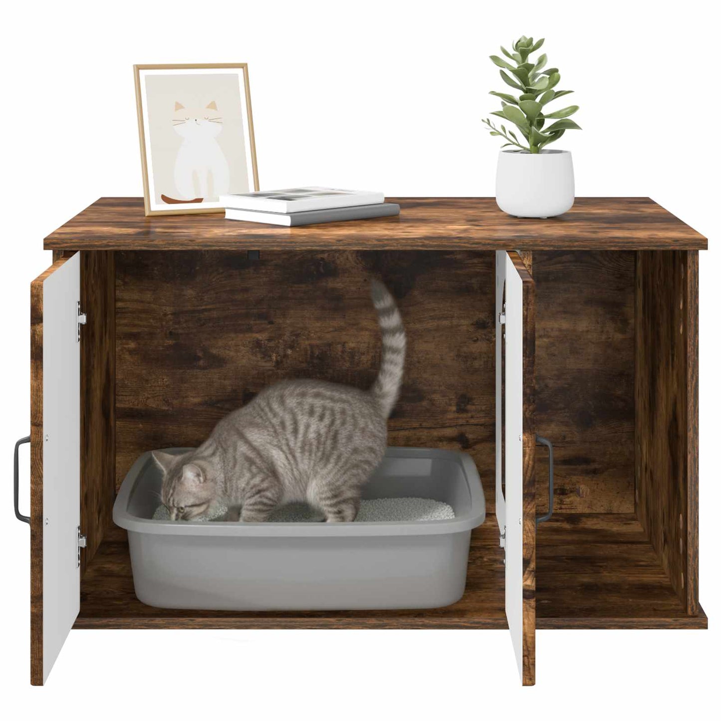 Kattenhuis Gerookt eiken 85 x 55 x 50 cm Bewerkt hout is nu te koop bij PeponiXL, paradijselijk wonen!