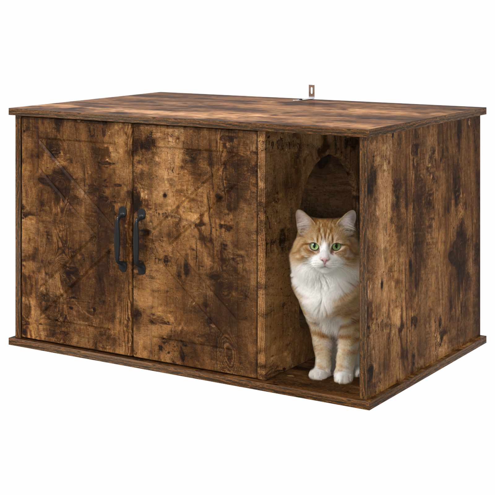 Kattenhuis Gerookt eiken 85 x 55 x 50 cm Bewerkt hout is nu te koop bij PeponiXL, paradijselijk wonen!