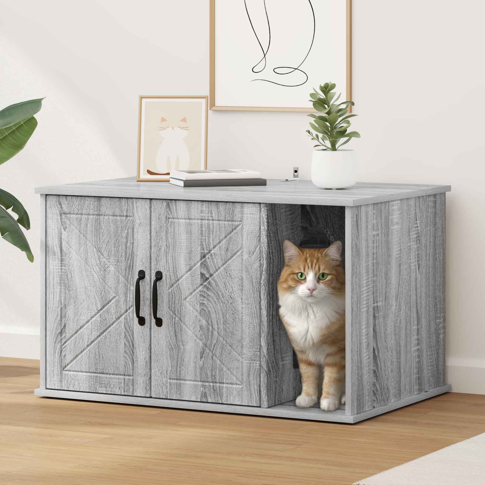 Kattenhuis Grijs Sonoma 85 x 55 x 50 cm Bewerkt hout is nu te koop bij PeponiXL, paradijselijk wonen!