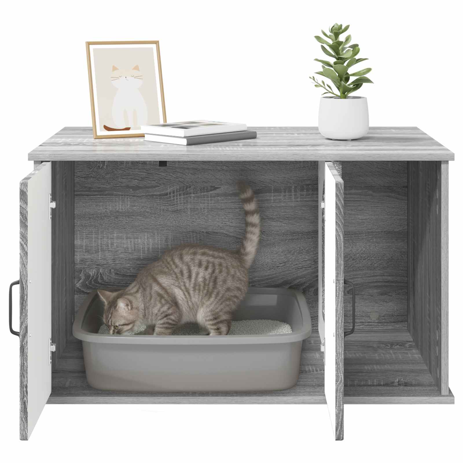 Kattenhuis Grijs Sonoma 85 x 55 x 50 cm Bewerkt hout is nu te koop bij PeponiXL, paradijselijk wonen!