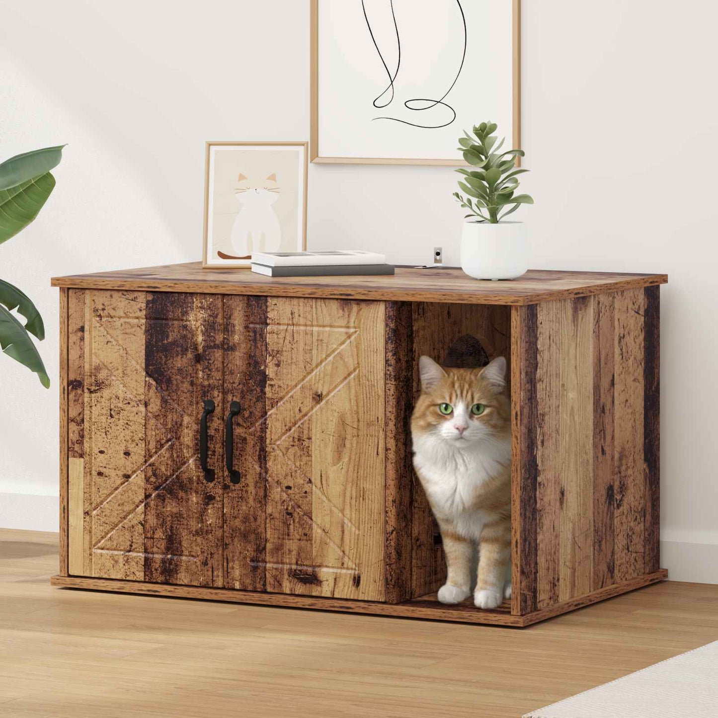 Kattenhuis Oudhout 85 x 55 x 50 cm Bewerkt hout is nu te koop bij PeponiXL, paradijselijk wonen!