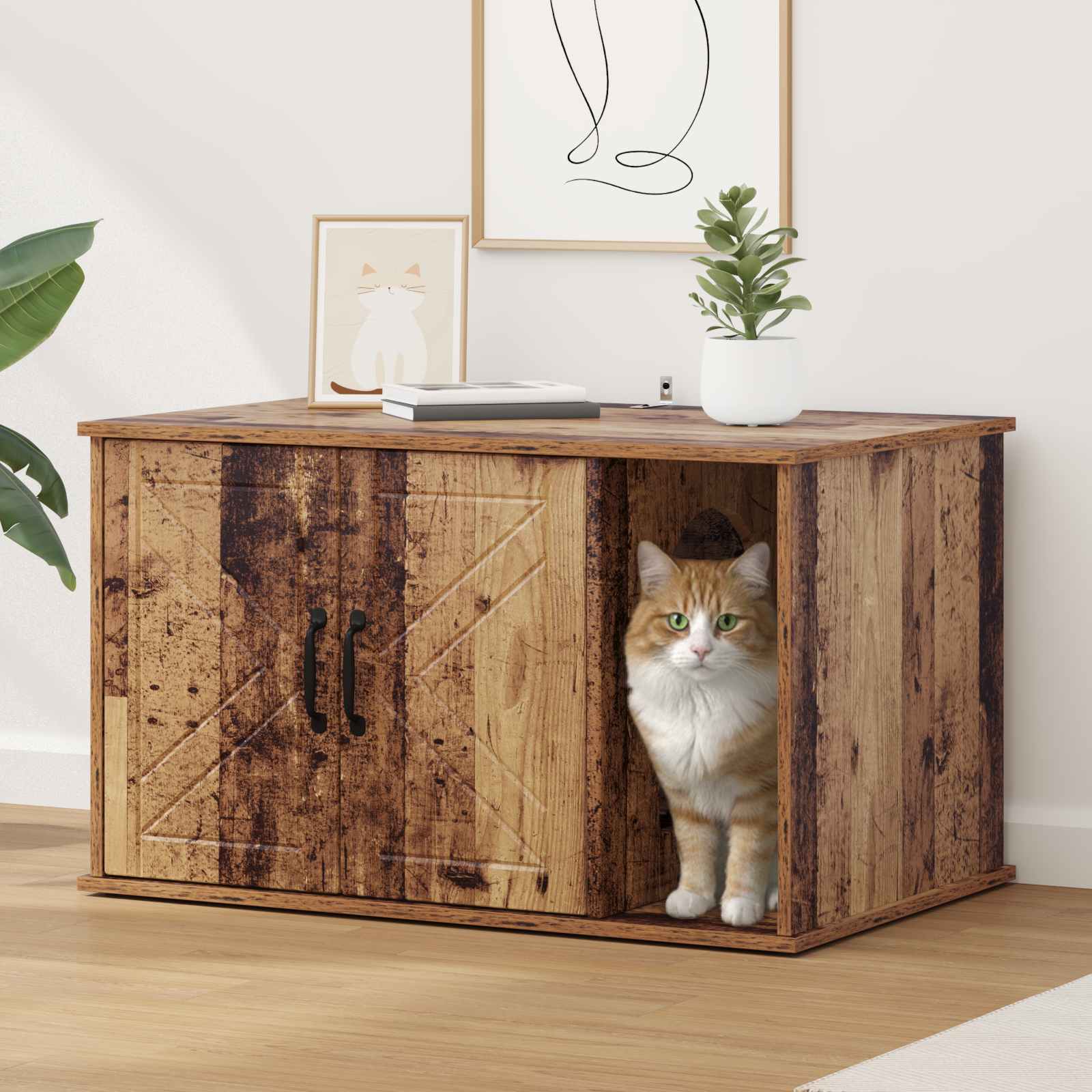 Kattenhuis Oudhout 85 x 55 x 50 cm Bewerkt hout is nu te koop bij PeponiXL, paradijselijk wonen!