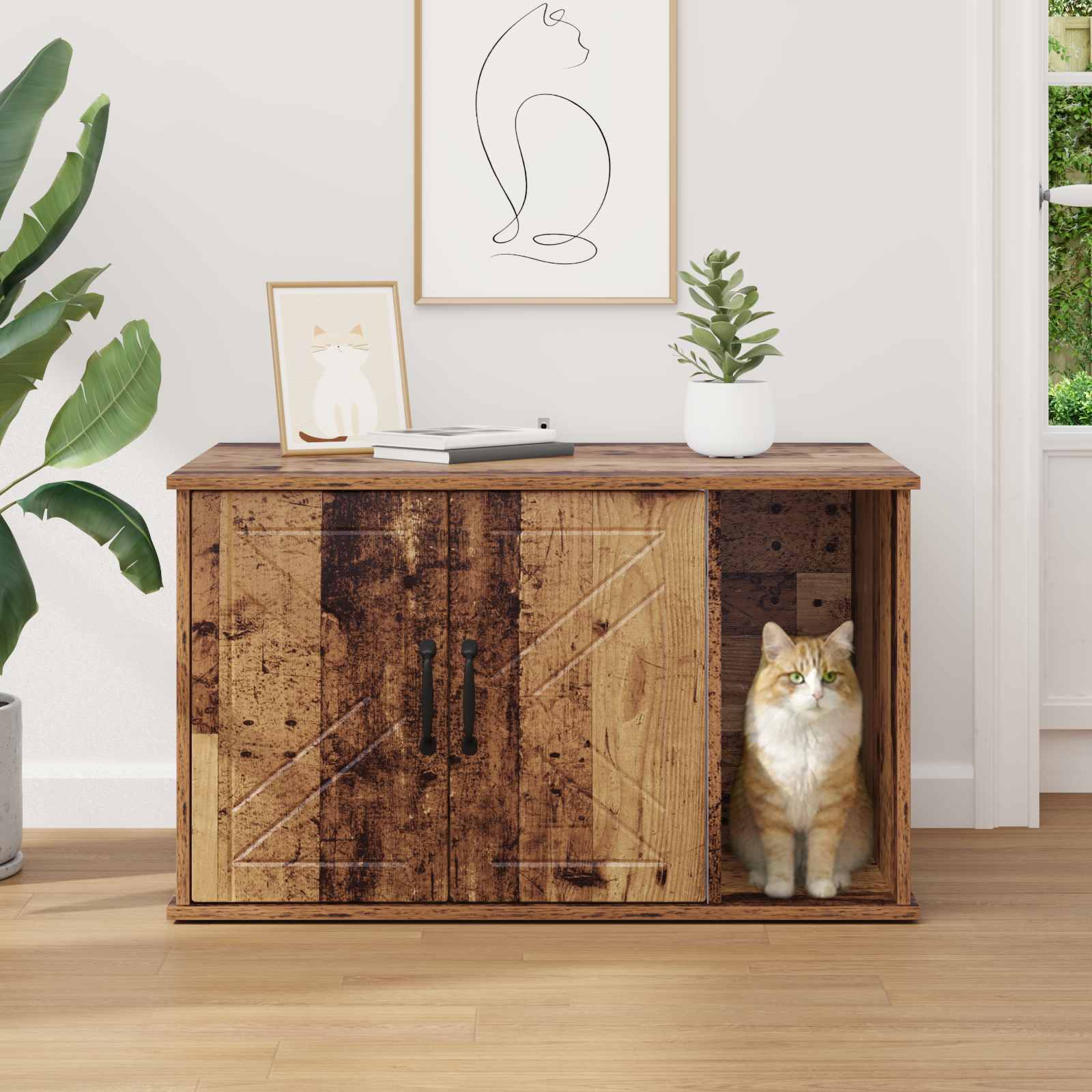 Kattenhuis Oudhout 85 x 55 x 50 cm Bewerkt hout is nu te koop bij PeponiXL, paradijselijk wonen!