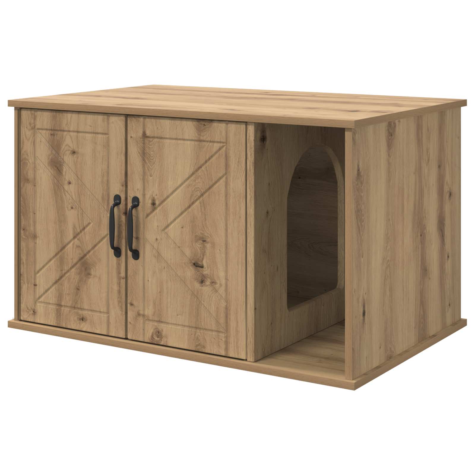Kattenhuis Ambachtelijk eiken 85 x 55 x 50 cm Bewerkt hout is nu te koop bij PeponiXL, paradijselijk wonen!