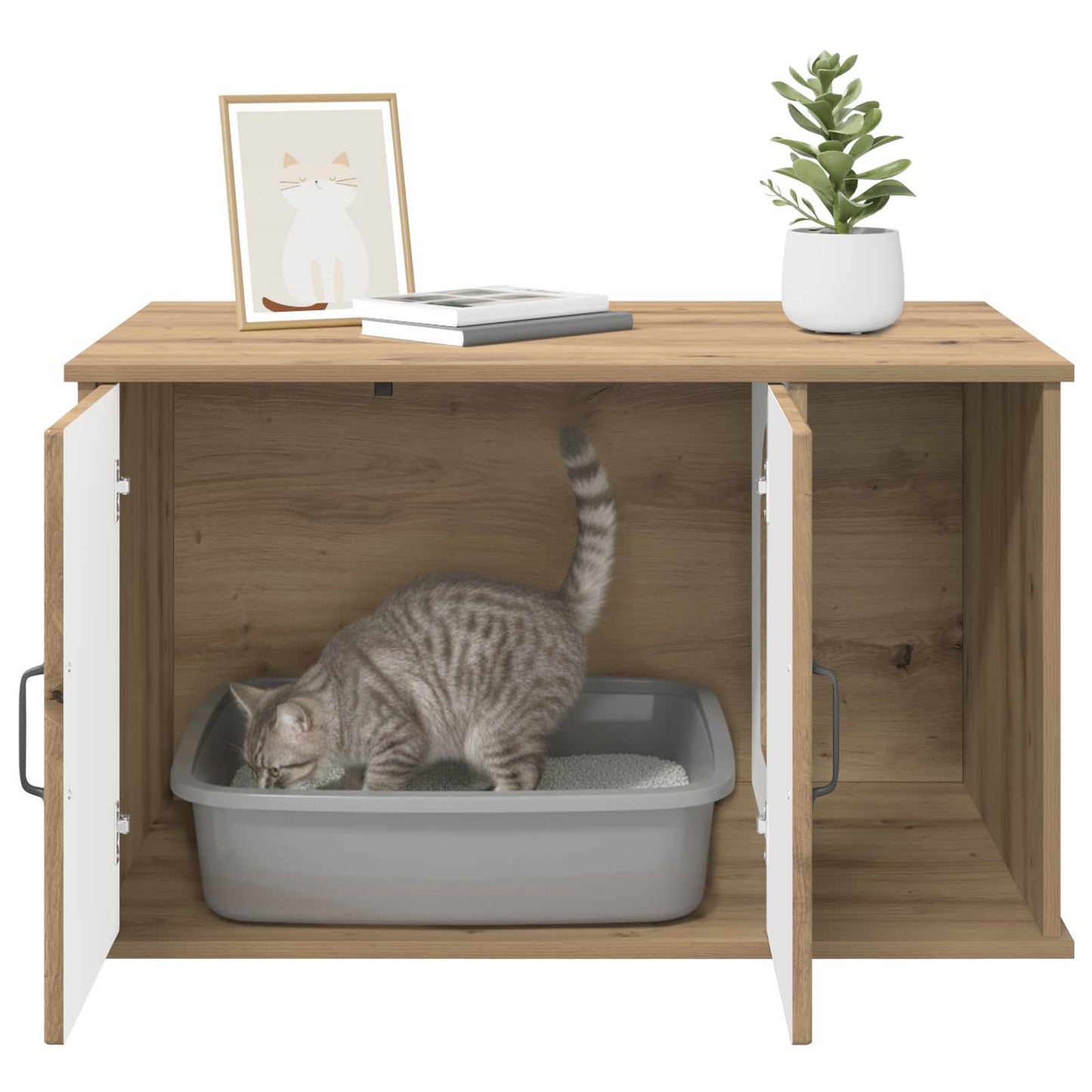 Kattenhuis Ambachtelijk eiken 85 x 55 x 50 cm Bewerkt hout is nu te koop bij PeponiXL, paradijselijk wonen!
