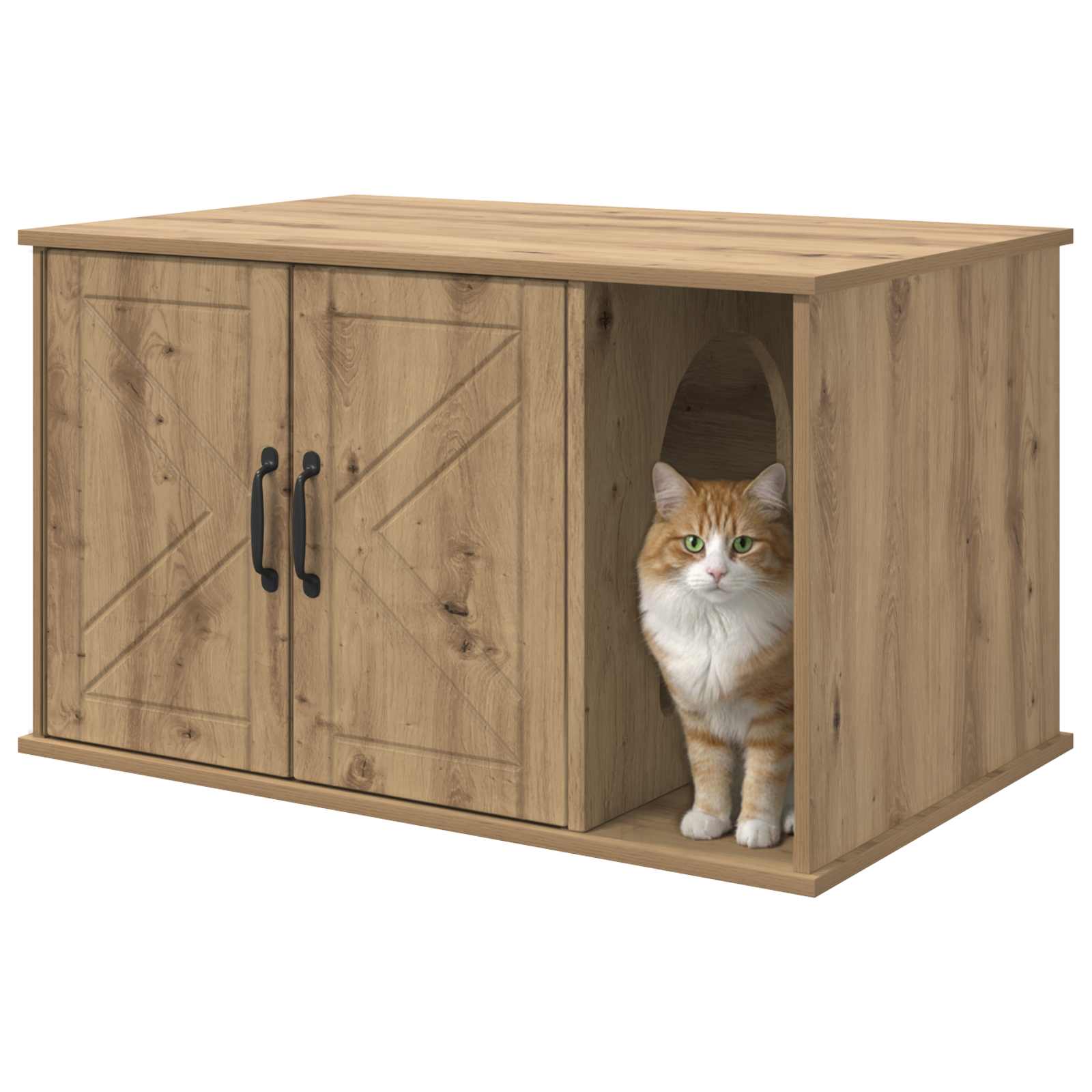 Kattenhuis Ambachtelijk eiken 85 x 55 x 50 cm Bewerkt hout is nu te koop bij PeponiXL, paradijselijk wonen!