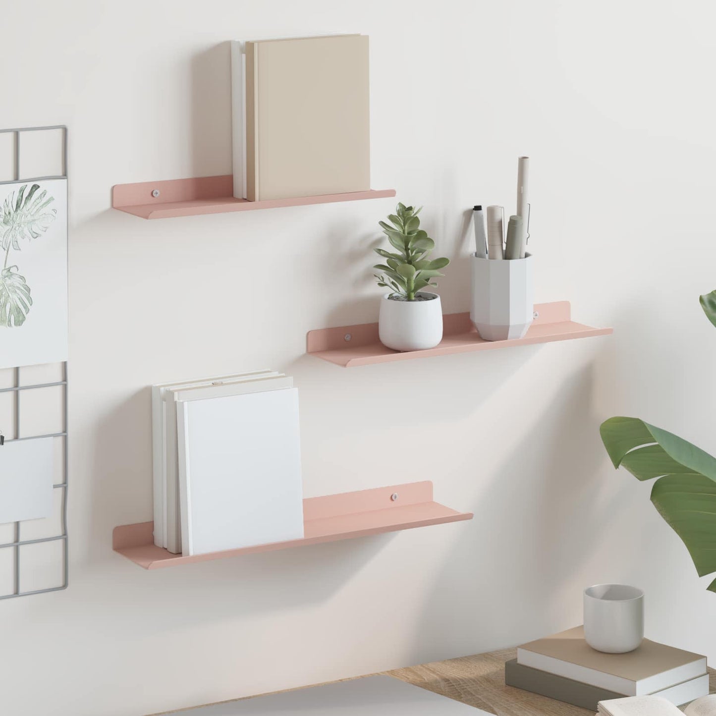 Drijvende plank Wandgemonteerd 3 pcs Roze 40 x 9 x 2,5 cm Staal is nu te koop bij PeponiXL, paradijselijk wonen!