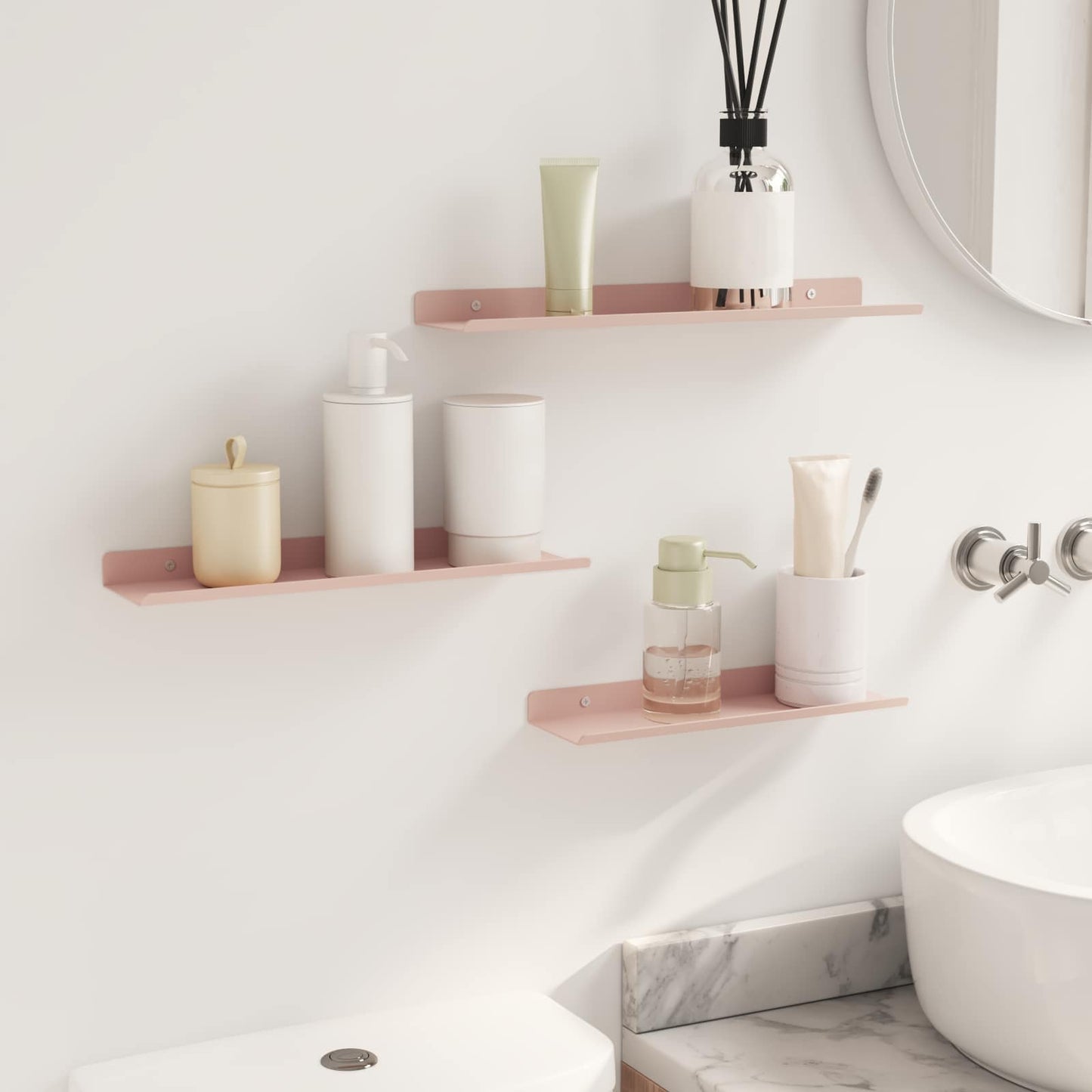 Drijvende plank Wandgemonteerd 3 pcs Roze 40 x 9 x 2,5 cm Staal is nu te koop bij PeponiXL, paradijselijk wonen!