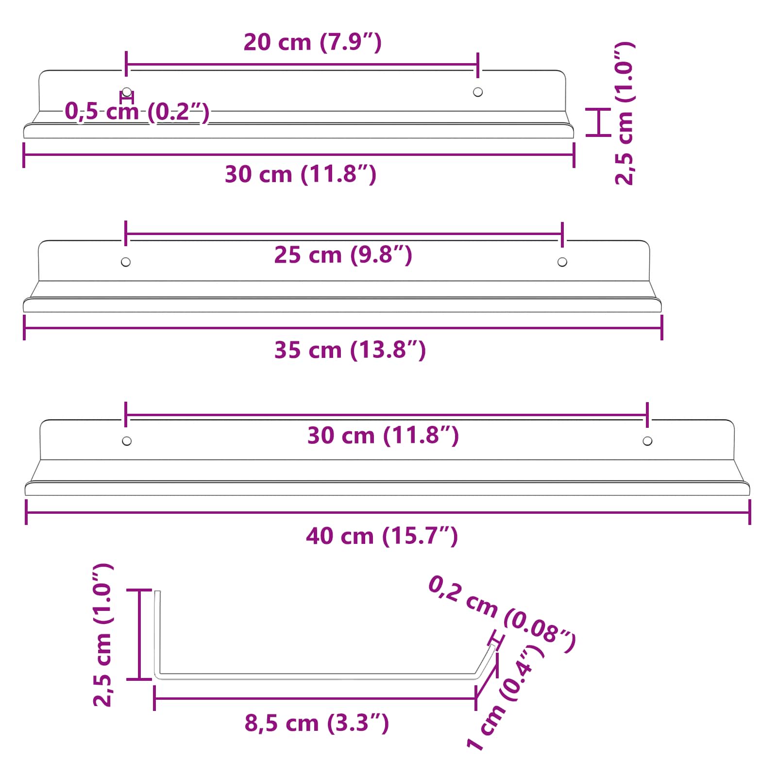 Drijvende plank Wandgemonteerd 3 pcs Wit 40 x 9 x 2,5 cm Staal is nu te koop bij PeponiXL, paradijselijk wonen!