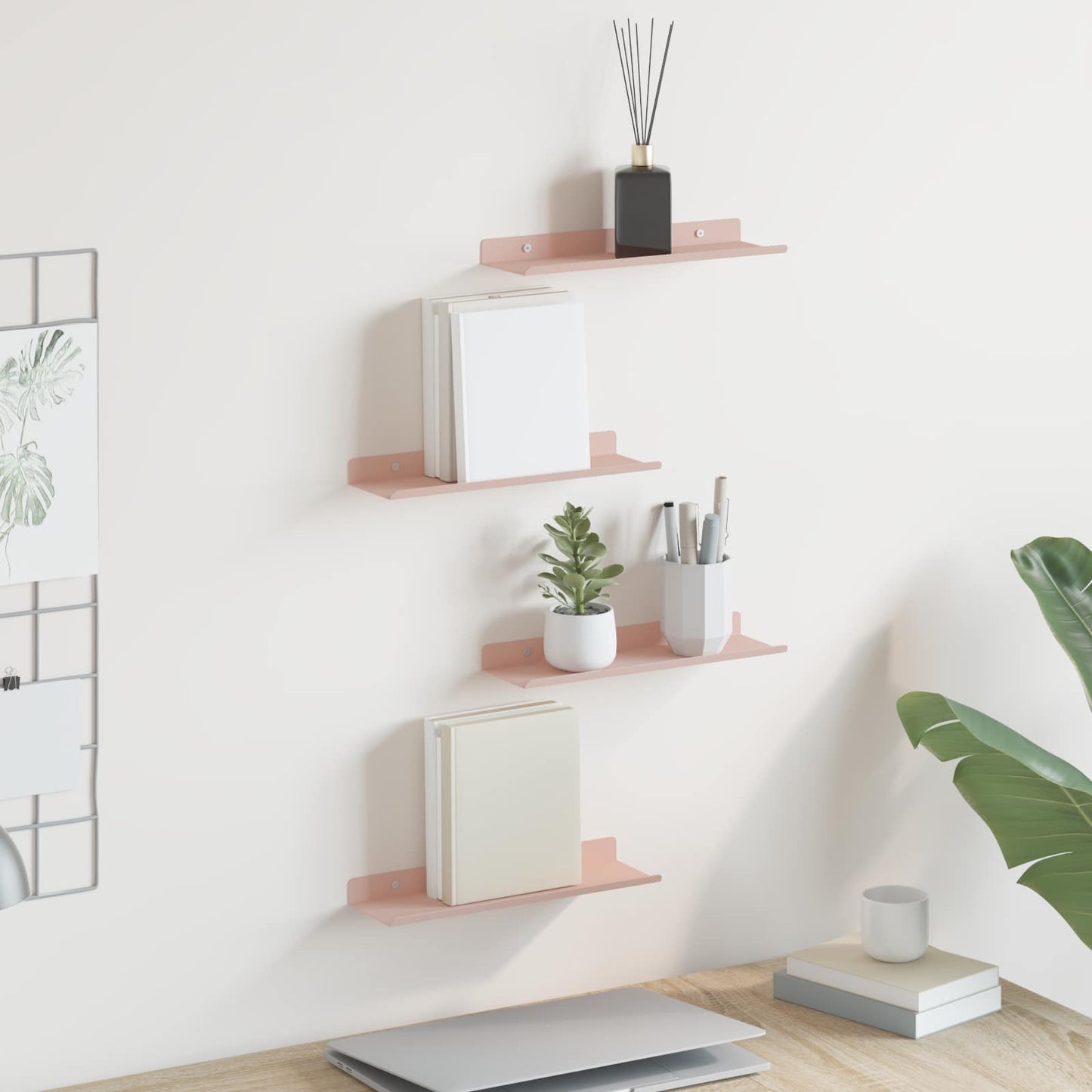 Drijvende plank Wandgemonteerd 4 pcs Roze 30 x 9 x 2,5 cm Staal is nu te koop bij PeponiXL, paradijselijk wonen!