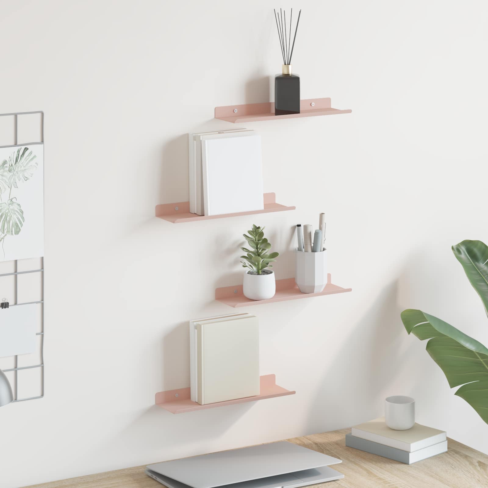 Drijvende plank Wandgemonteerd 4 pcs Roze 30 x 9 x 2,5 cm Staal is nu te koop bij PeponiXL, paradijselijk wonen!