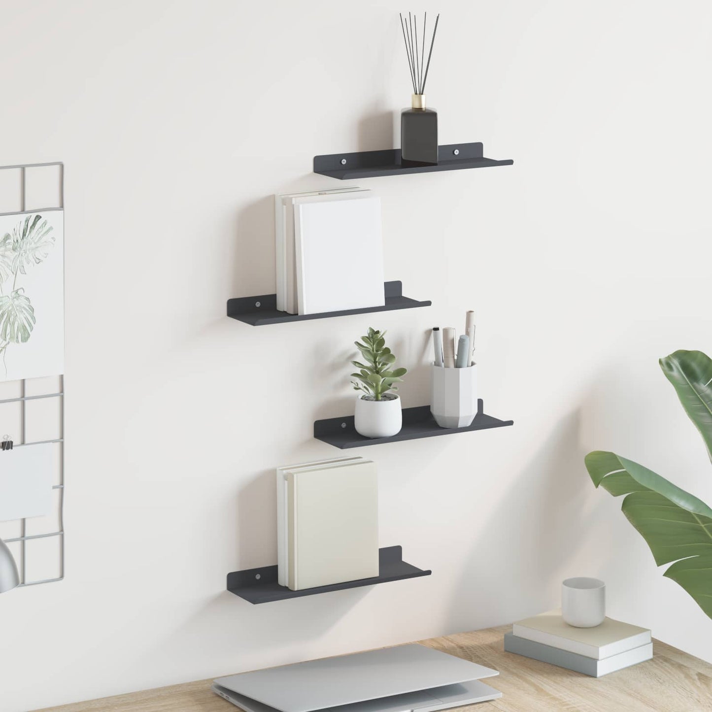 Drijvende plank 4 pcs Antraciet 30 x 9 x 2,5 cm Staal is nu te koop bij PeponiXL, paradijselijk wonen!