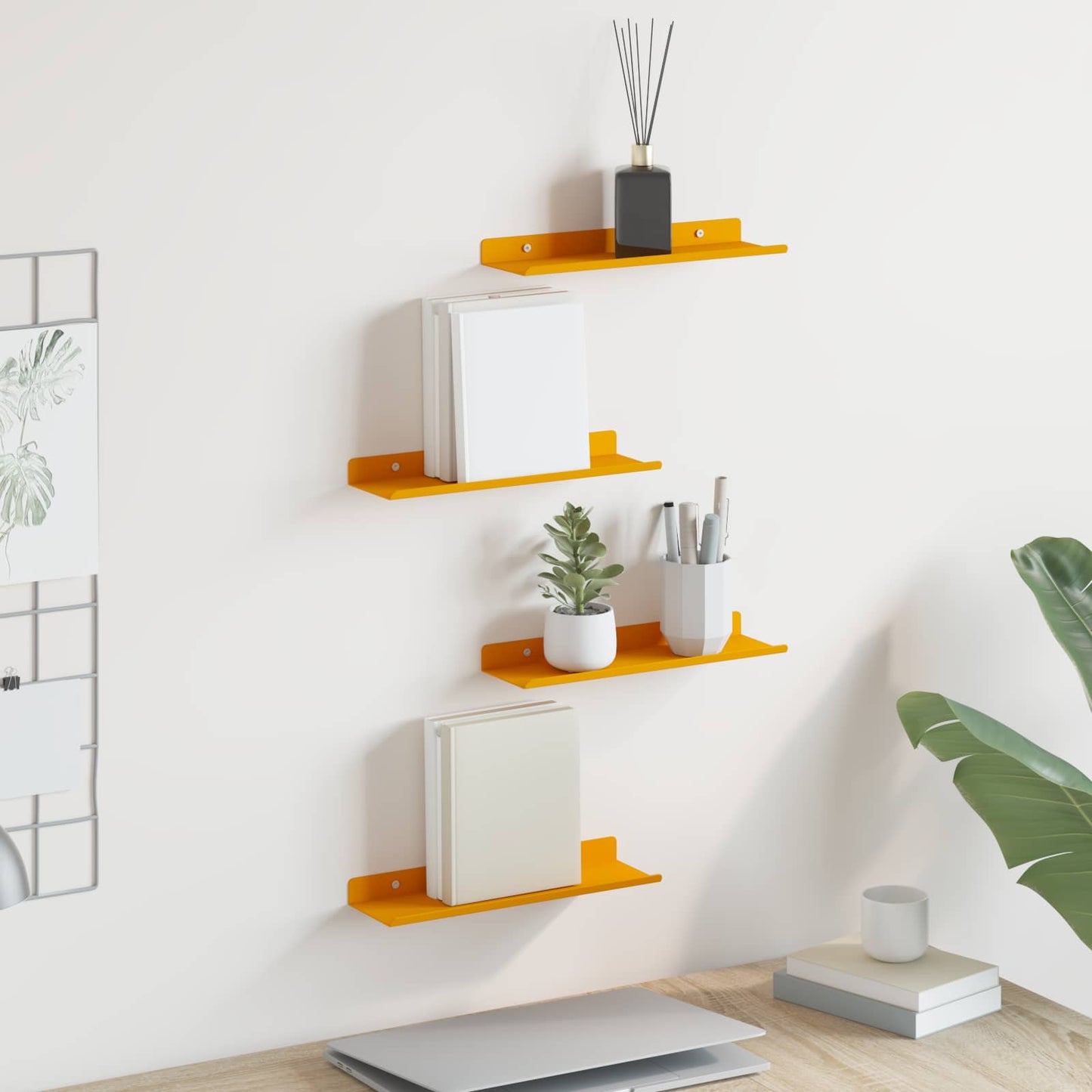 Drijvende plank 4 pcs Mosterdgeel 30 x 9 x 2,5 cm Staal is nu te koop bij PeponiXL, paradijselijk wonen!