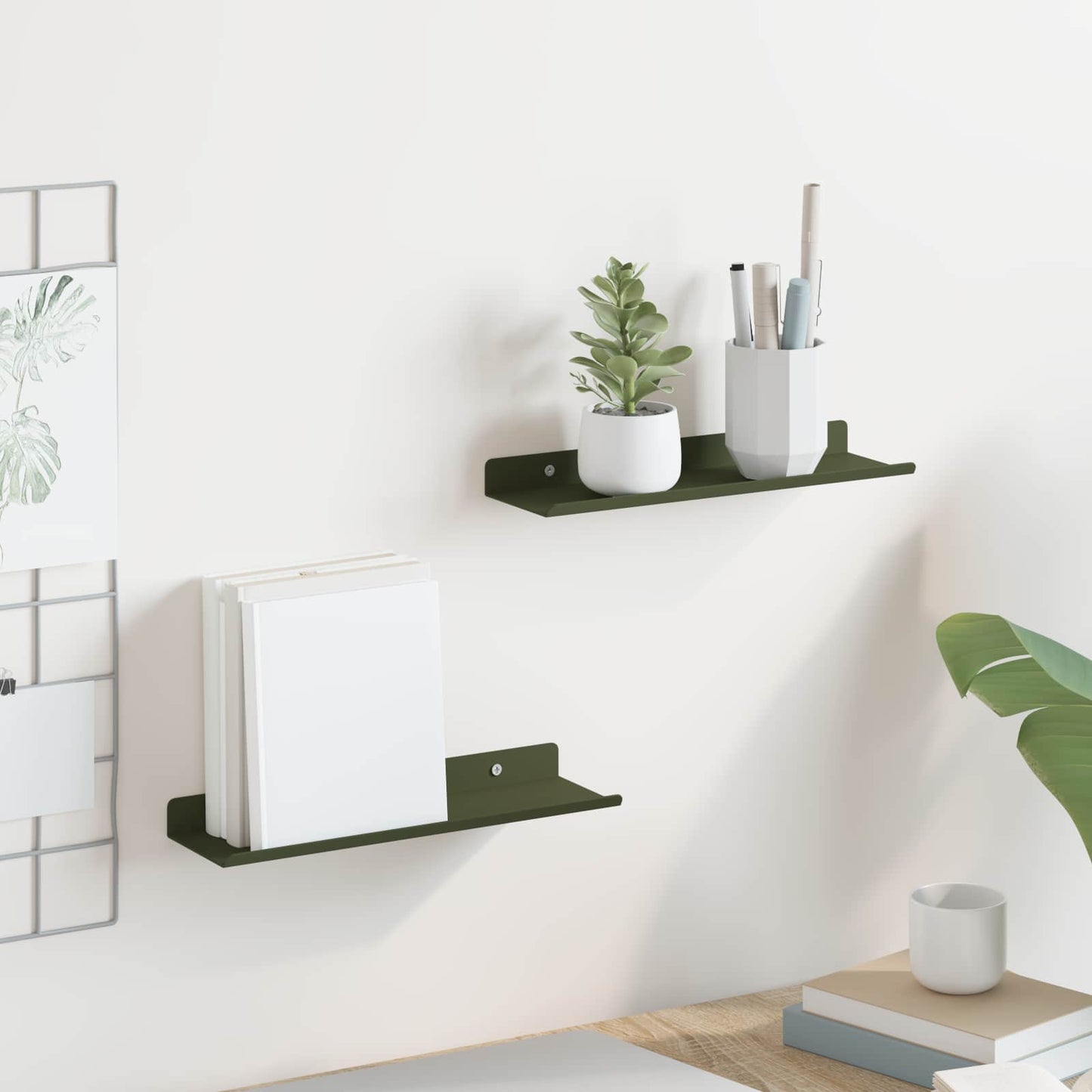 Drijvende plank 2 pcs Olijf Groen 30 x 9 x 2,5 cm Staal is nu te koop bij PeponiXL, paradijselijk wonen!