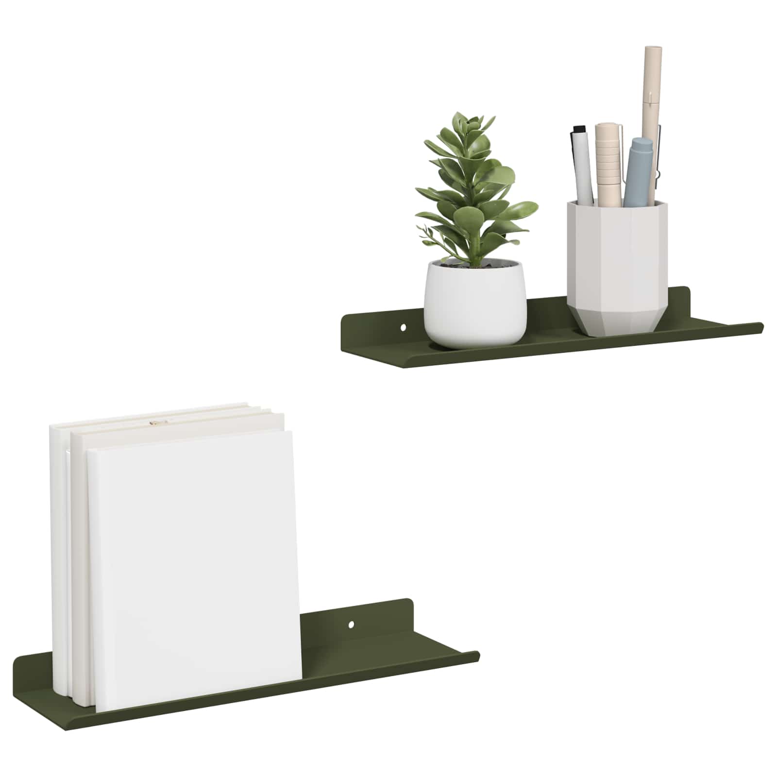 Drijvende plank 2 pcs Olijf Groen 30 x 9 x 2,5 cm Staal is nu te koop bij PeponiXL, paradijselijk wonen!