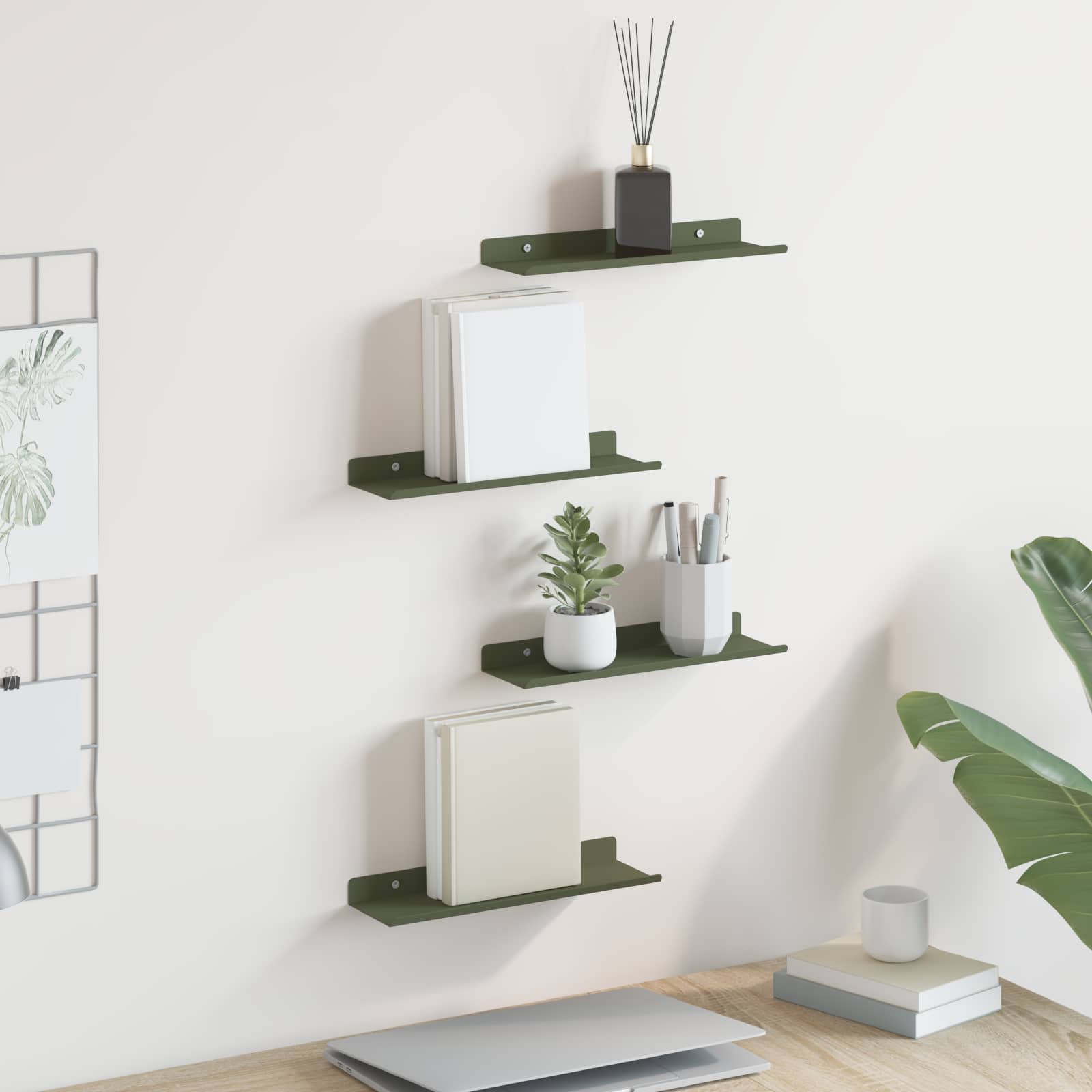 Drijvende plank 4 pcs Olijf Groen 30 x 9 x 2,5 cm Staal is nu te koop bij PeponiXL, paradijselijk wonen!