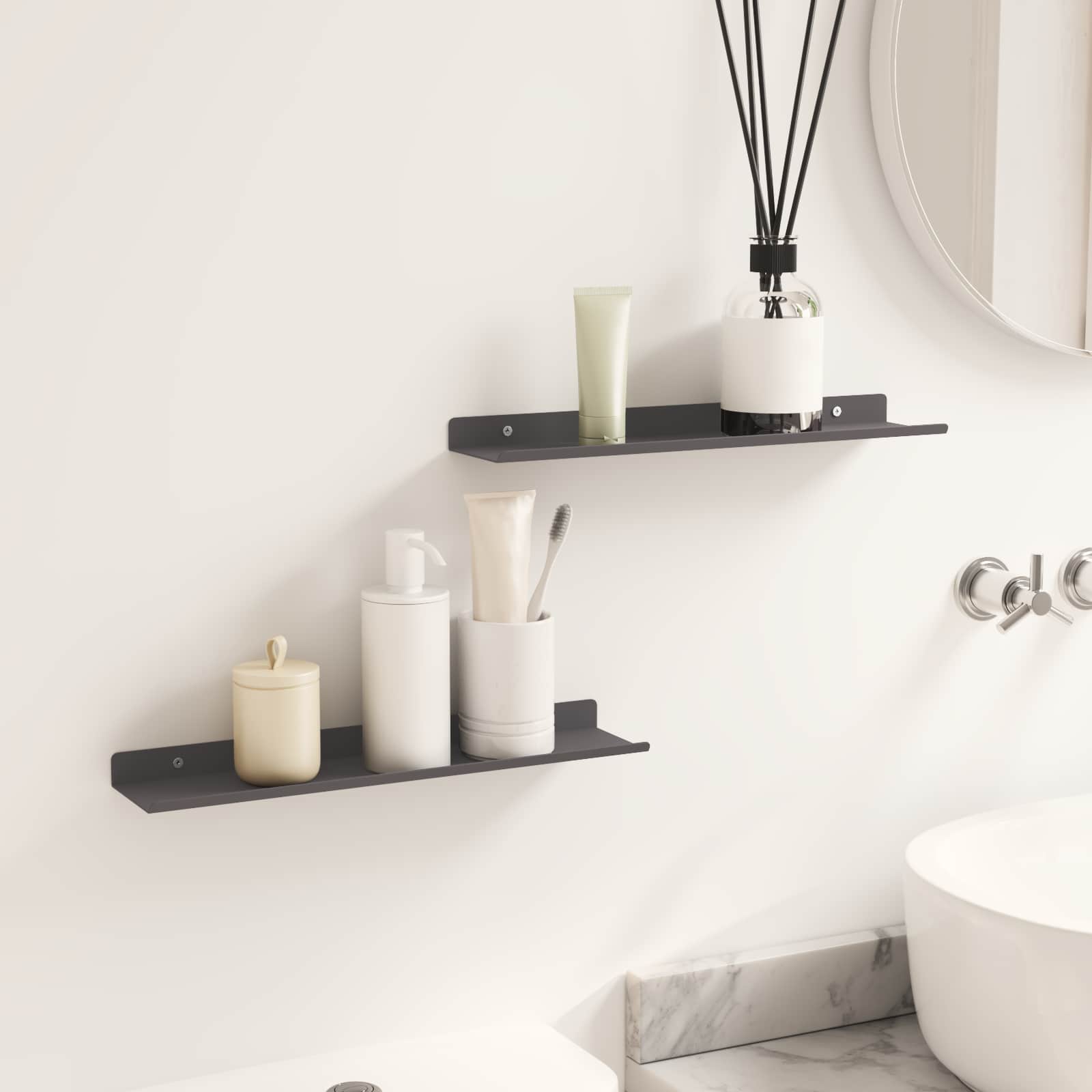 Drijvende plank 2 pcs Zwart 40 x 8,5 x 2,5 cm Staal is nu te koop bij PeponiXL, paradijselijk wonen!