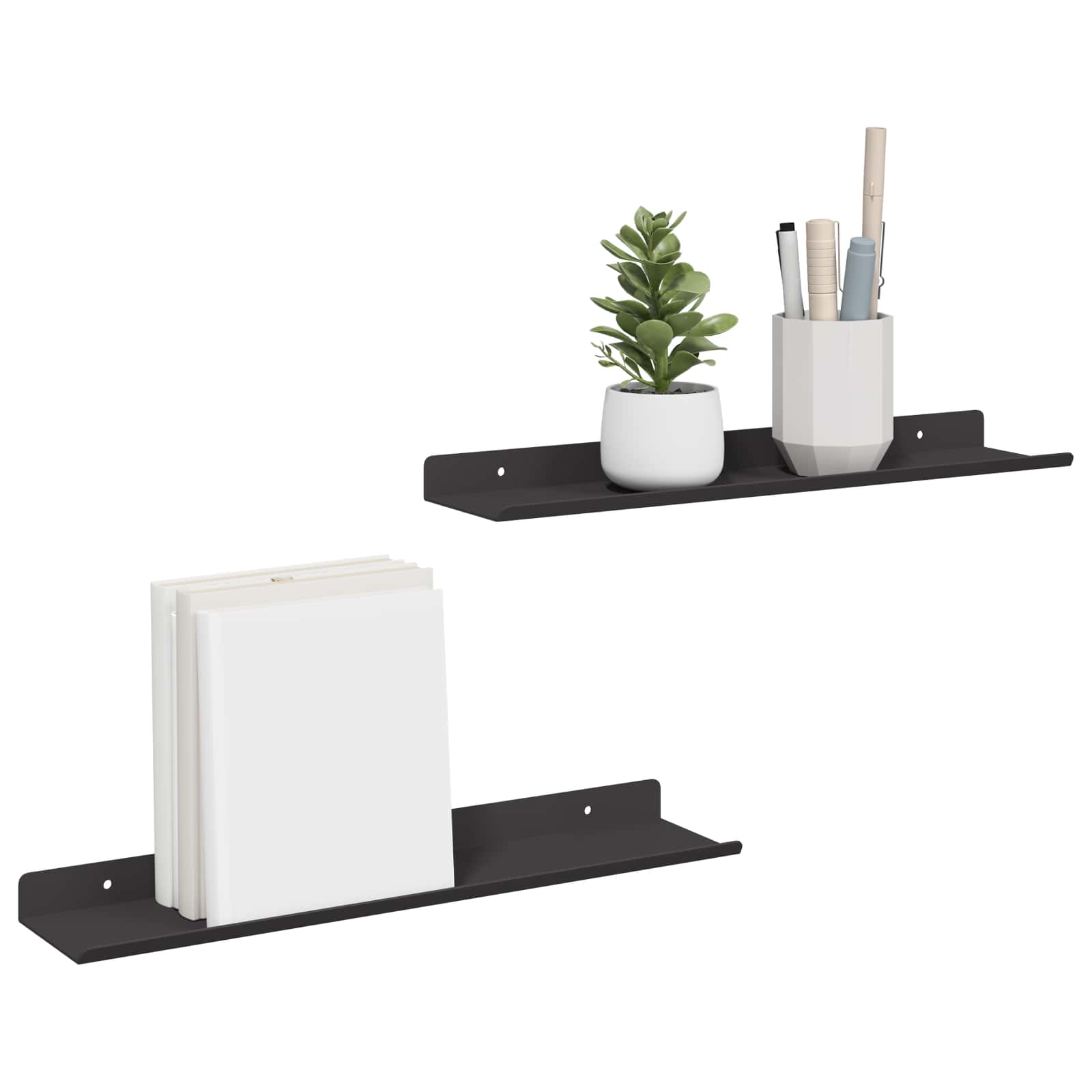 Drijvende plank 2 pcs Zwart 40 x 8,5 x 2,5 cm Staal is nu te koop bij PeponiXL, paradijselijk wonen!