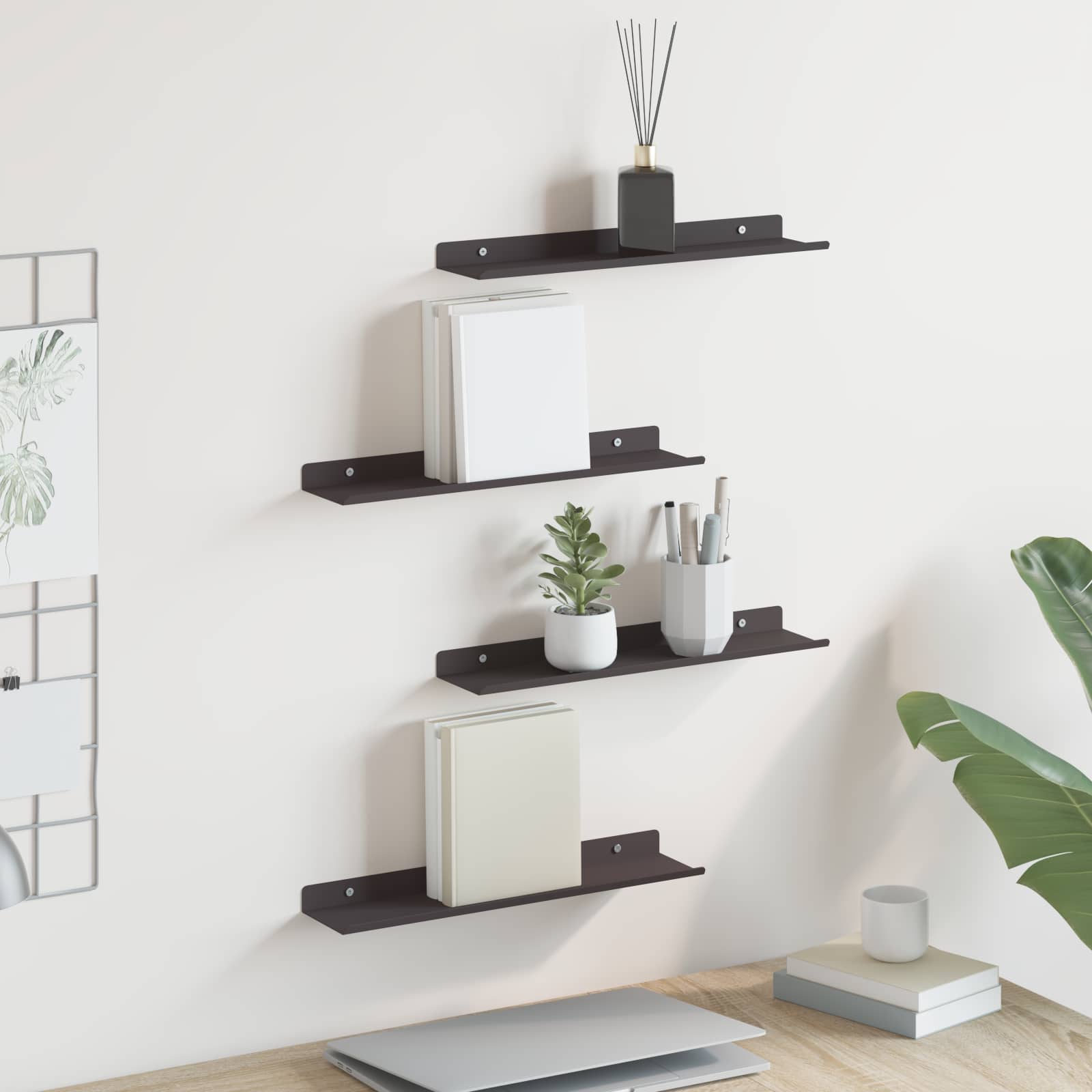 Drijvende plank 4 pcs Zwart 40 x 8,5 x 2,5 cm Staal is nu te koop bij PeponiXL, paradijselijk wonen!