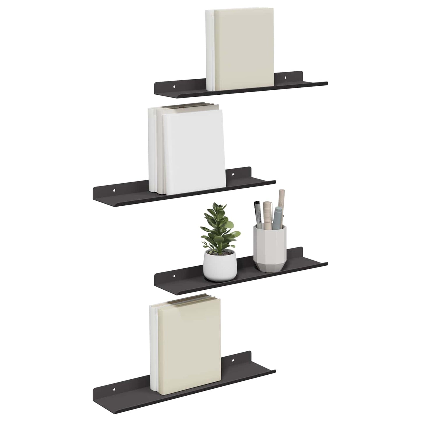 Drijvende plank 4 pcs Zwart 40 x 8,5 x 2,5 cm Staal is nu te koop bij PeponiXL, paradijselijk wonen!